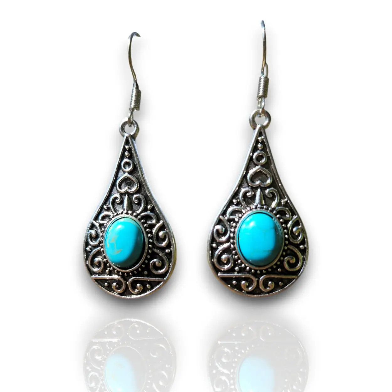 Jewelry Blue Turquoise Dangle Earrings – Handmade Boho Silver Drop Size ONE SIZE - 1 Thumbnail