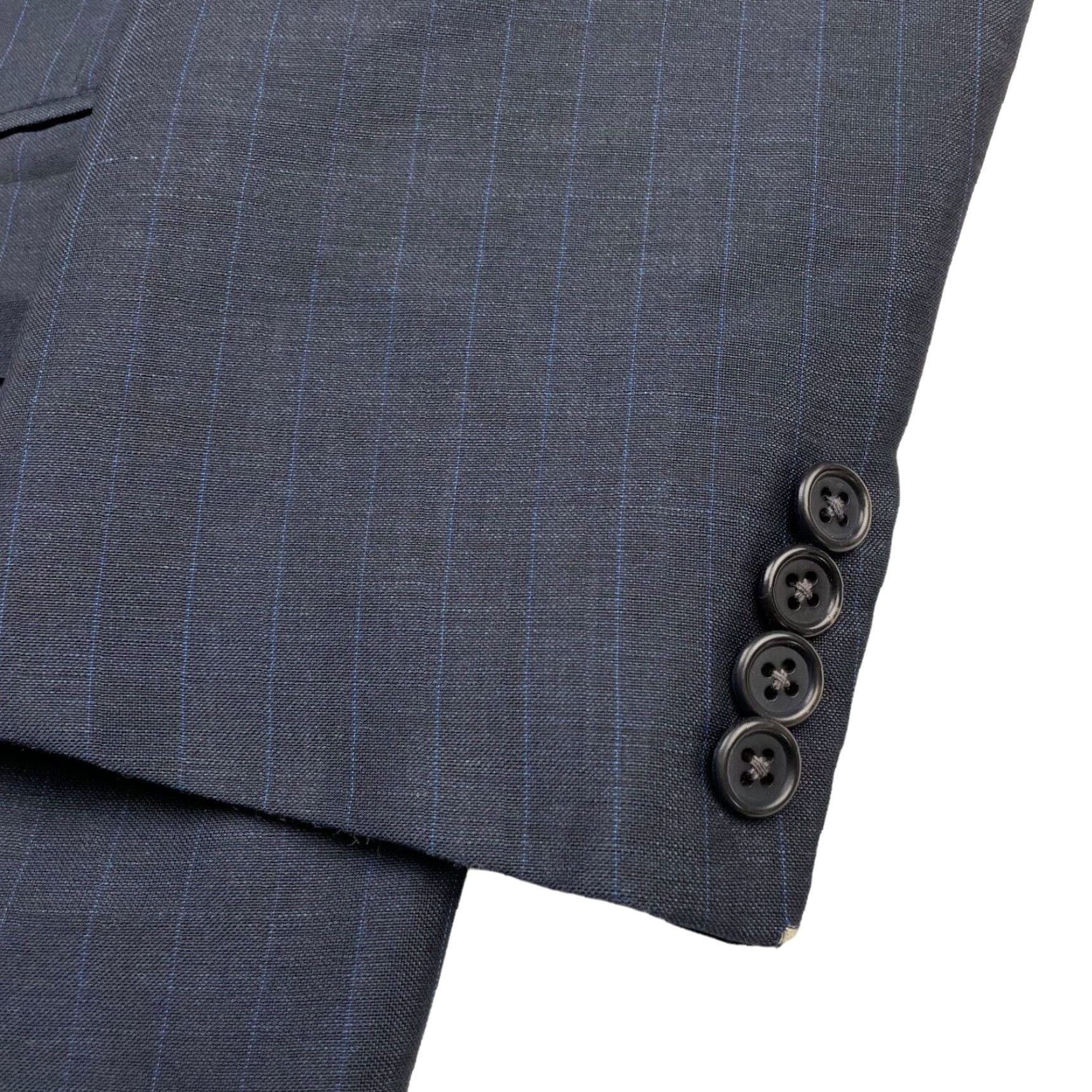Vintage VTG Oxxford Clothes Men’s Manhattan Lightweight Suit Navy Blue Stripe 43R 34x30 Two-Button Blazer Pleated Pants Wool 2 Piece Vintage Mens Size 34R - 4 Thumbnail