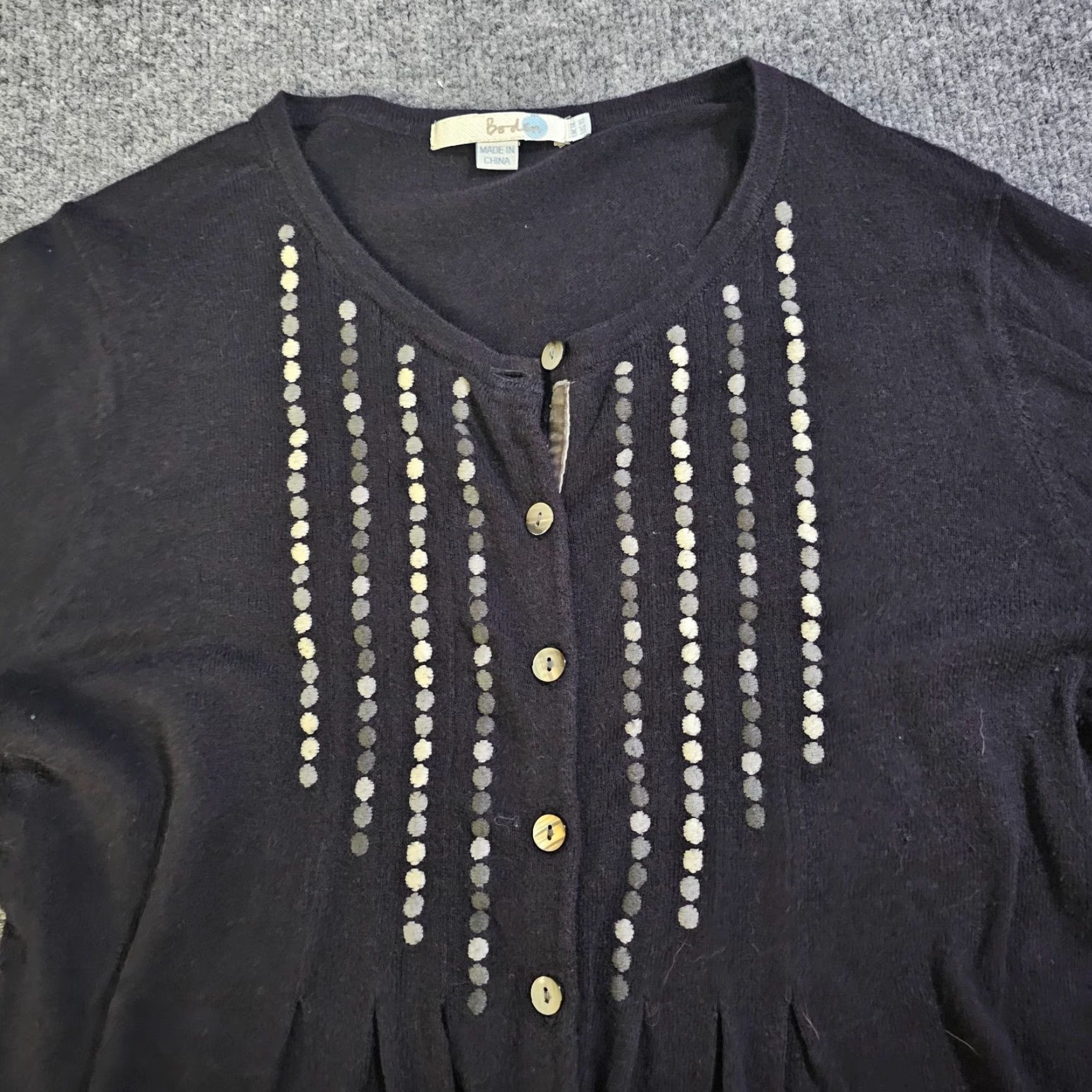Boden Boden Cardigan Sweater Women 10 Black Embroidered Dots Long Sleeve Career Casual Size L / US 10 / IT 46 - 2 Thumbnail