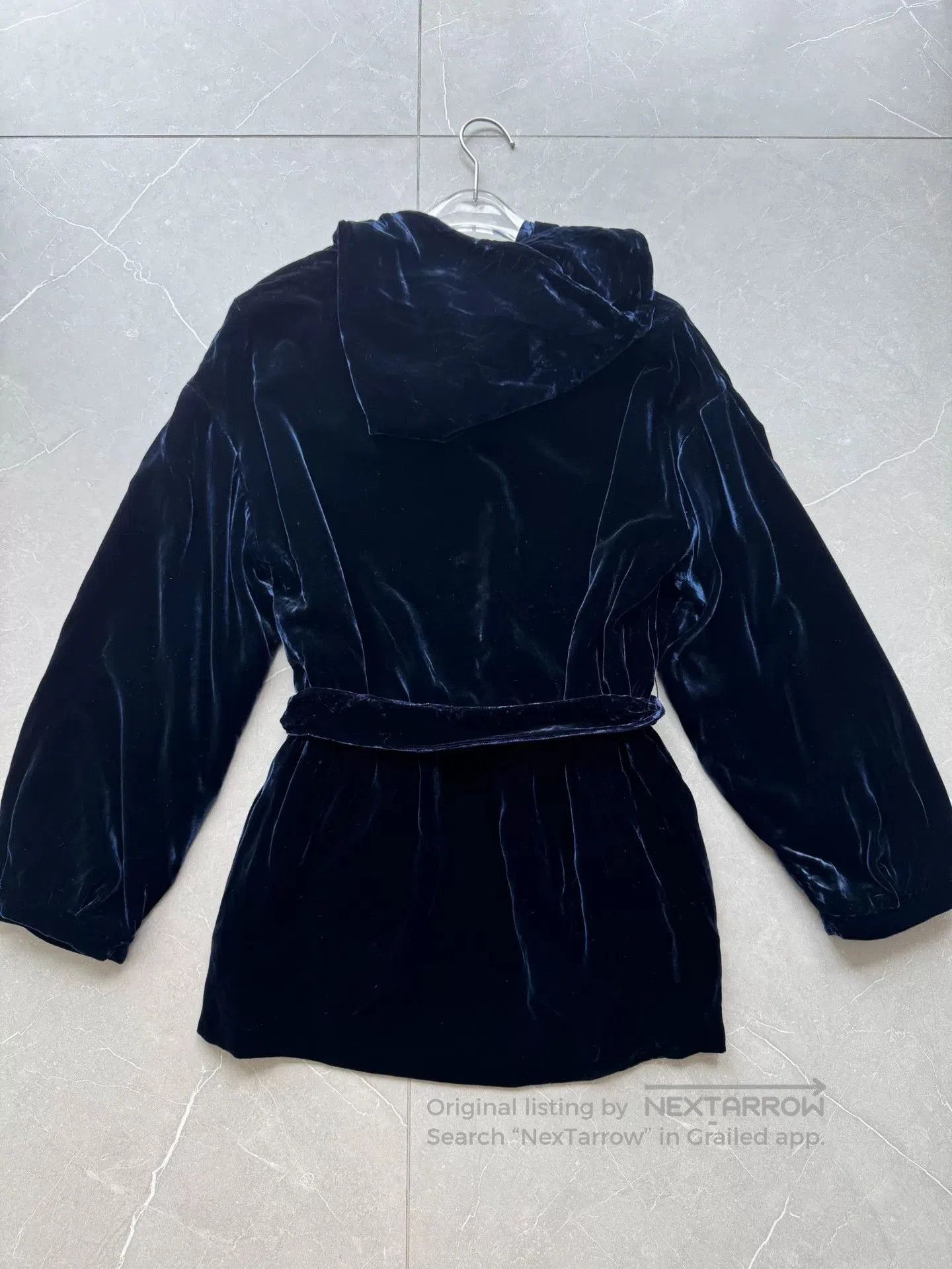 Dior Dior Dark Blue Velvet Hooded Coat. Size XXS / US 00 / IT 34 - 3 Thumbnail