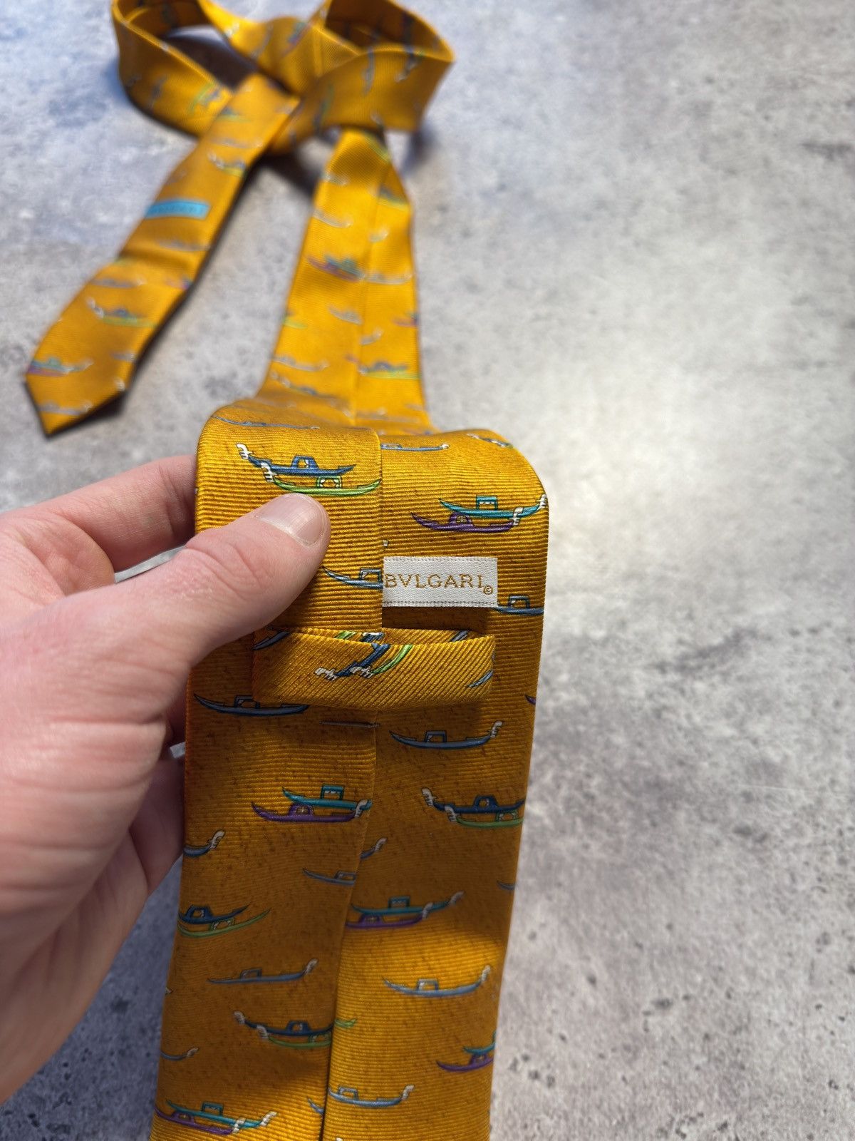 Bvlgari Bvlgari Orange Printed Seven Fold 100% Silk Tie Size ONE SIZE - 5 Thumbnail