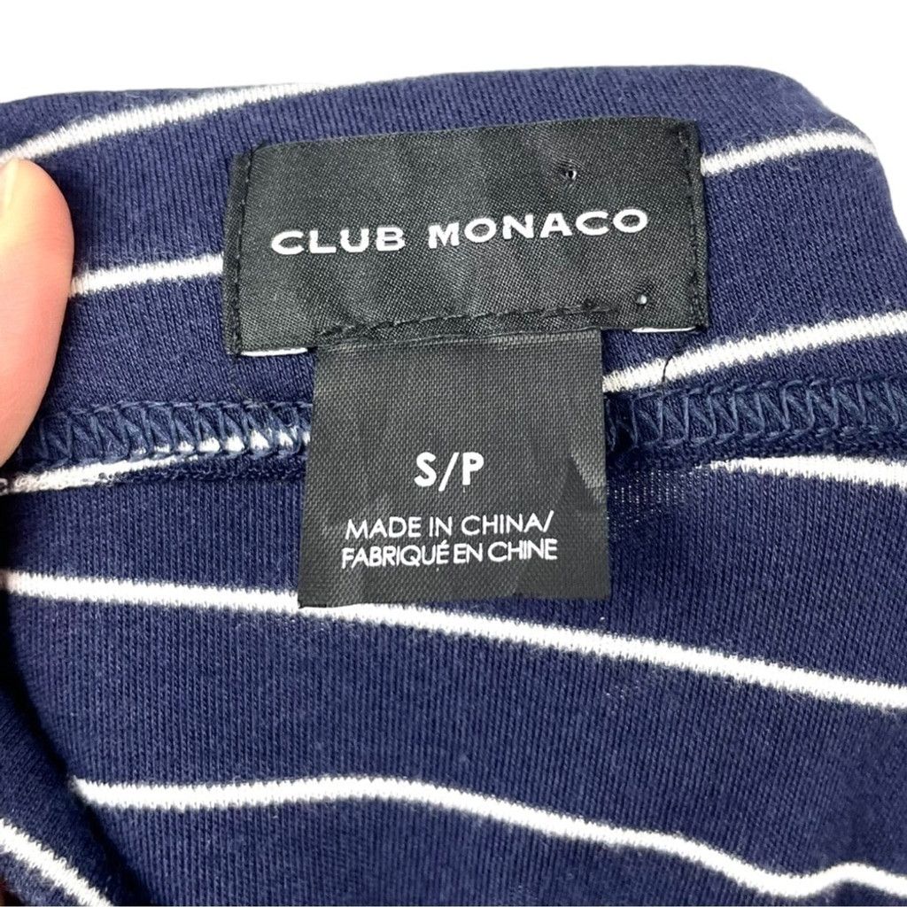 Club Monaco Club Monaco Navy Striped Asymmetric Ruched Midi Dress Size S Size S / US 4 / IT 40 - 4 Thumbnail