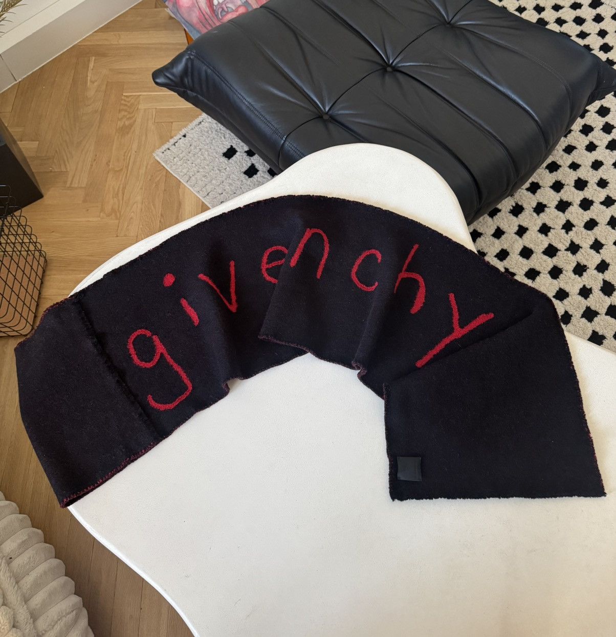 Givenchy Givenchy Big Logo Wool Knit Scarf Designer Luxury Black Rare Size ONE SIZE - 1 Thumbnail