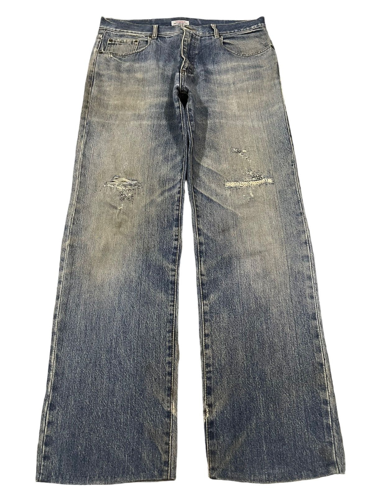 Hanes Vintage 90s Hanes Blue Wash Style Distressed Baggy Jeans Size US 34 / EU 50 - 1 Thumbnail