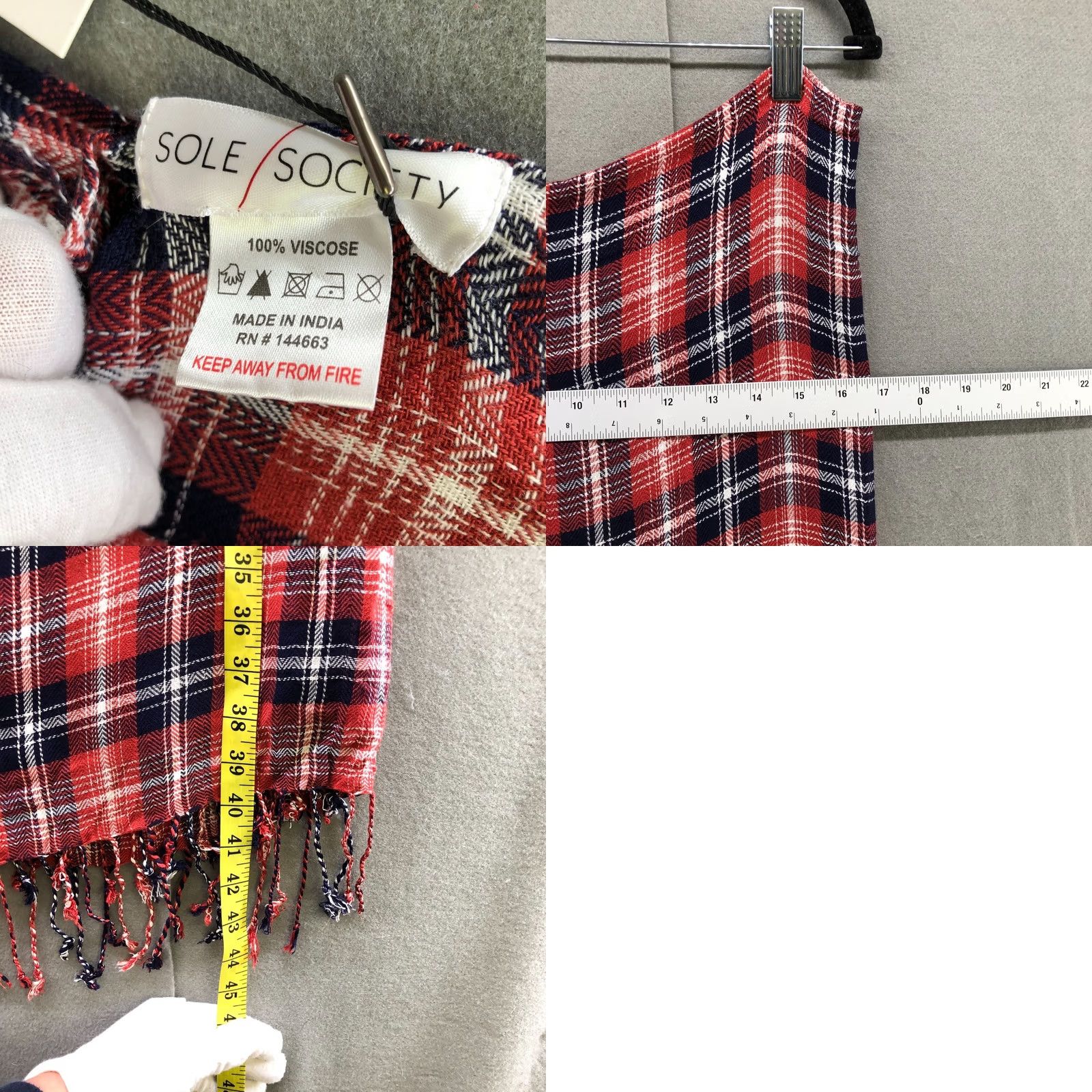 Nordstrom Nordstrom Sole Society Scarf Red Plaid Fringe Lightweight Rayon Shawl Womens Size ONE SIZE - 8 Thumbnail