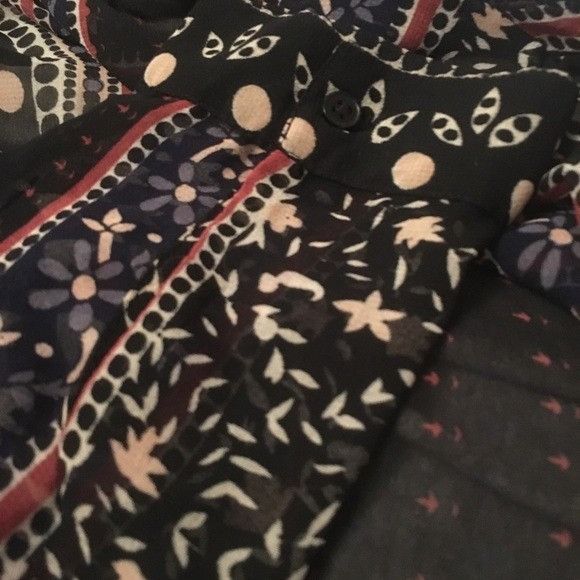 Vintage Free People Black Floral Striped Button Down Top Size M / US 6-8 / IT 42-44 - 4 Thumbnail