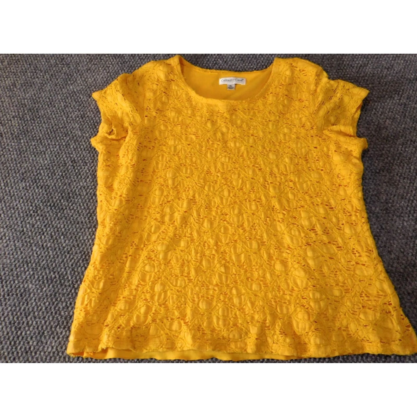 Coldwater Creek Coldwater Creek Blouse XL Womens Yellow Floral Lined Knit Sleeveless Cap Sleeve Ruffle Collared Casual Size XL / US 12-14 / IT 48-50 - 2 Thumbnail