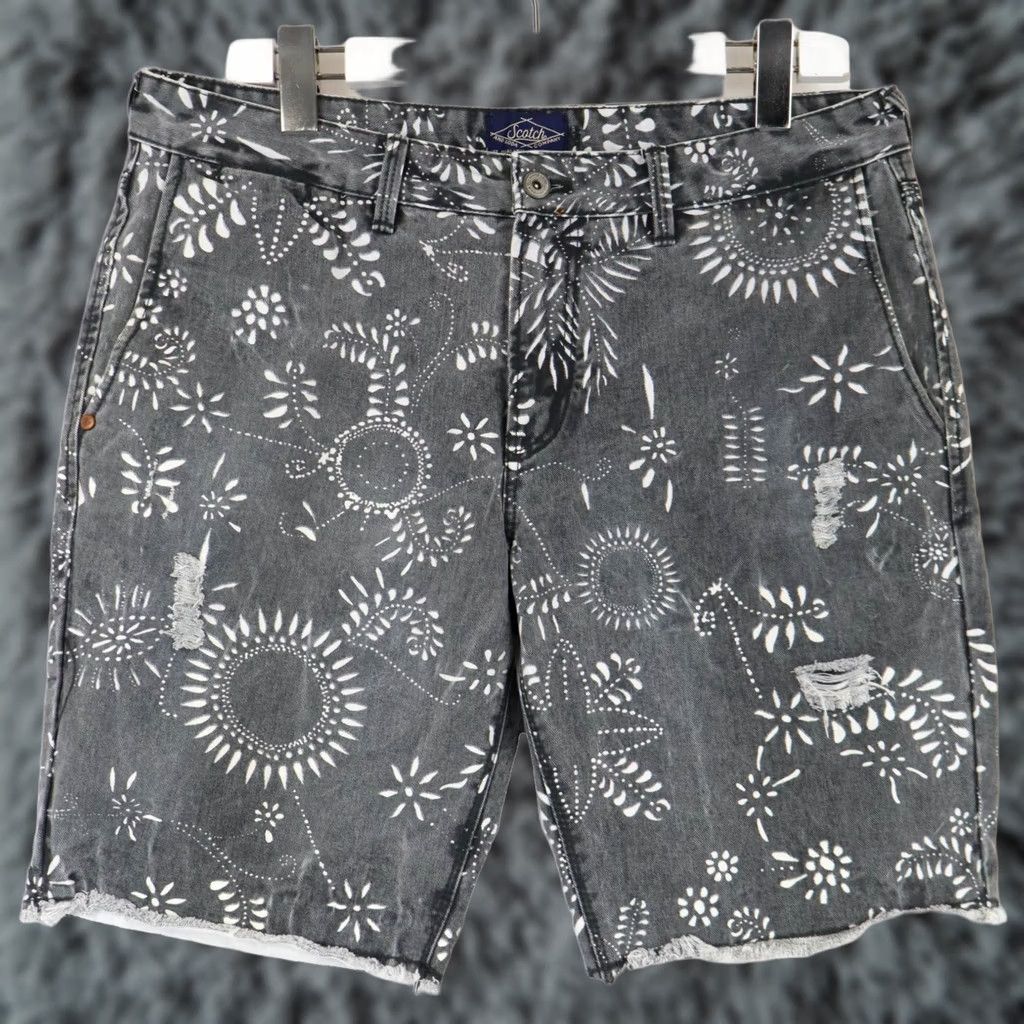 Scotch & Soda SCOTCH & SODA Men's Shorts W34 Grey Denim Chino Pocket Distressed Print Pattern Size US 34 / EU 50 - 1 Thumbnail
