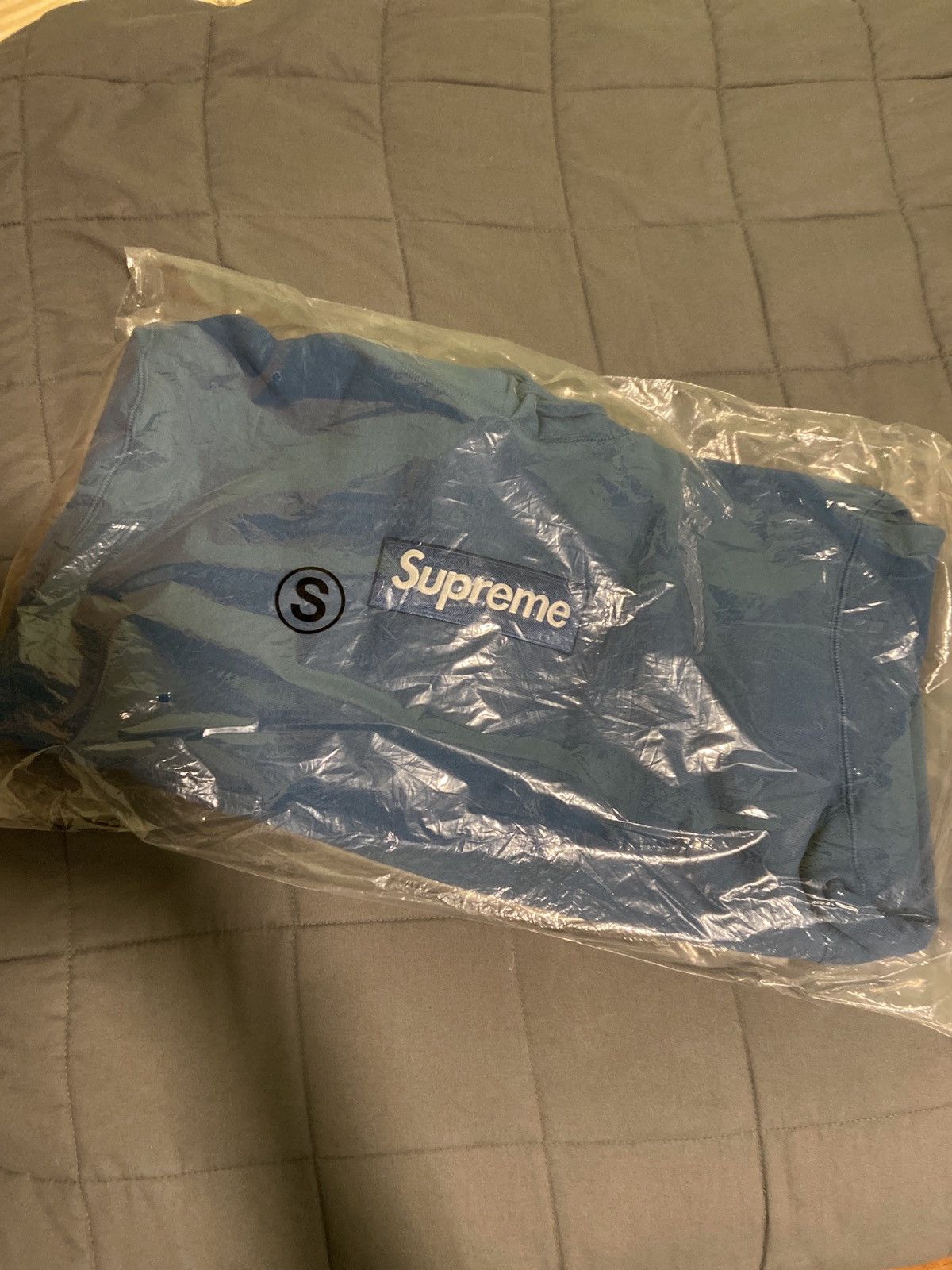 image of Supreme Box Logo Hooded Sweater (Fw23) in Blue, Men's (Size Small)