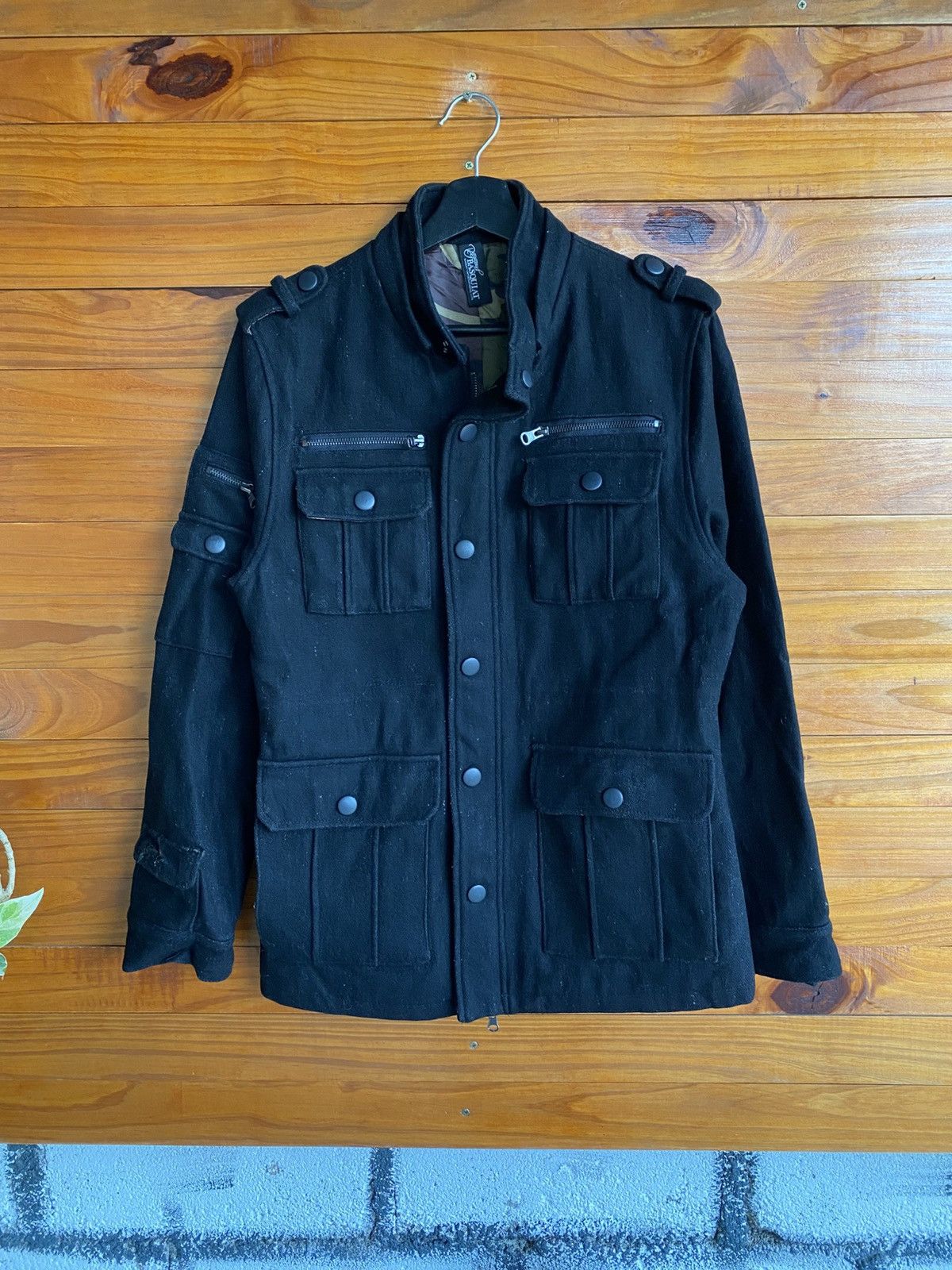 Japanese Brand Vintage Military-Style Black Wool Jacket with Camo Lining Size US M / EU 48-50 / 2 - 3 Thumbnail