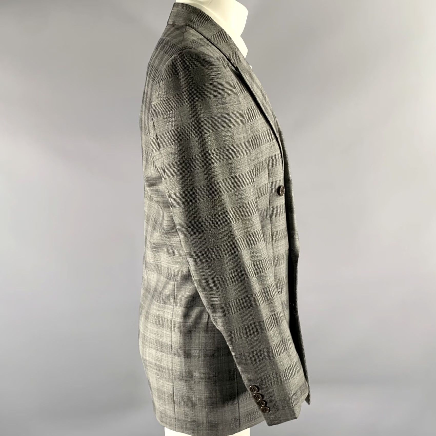 Valentino VALENTINO Blazer Grey Black Glen Check Virgin Wool Peak Lapel Size 38 Men Size 38R - 3 Thumbnail