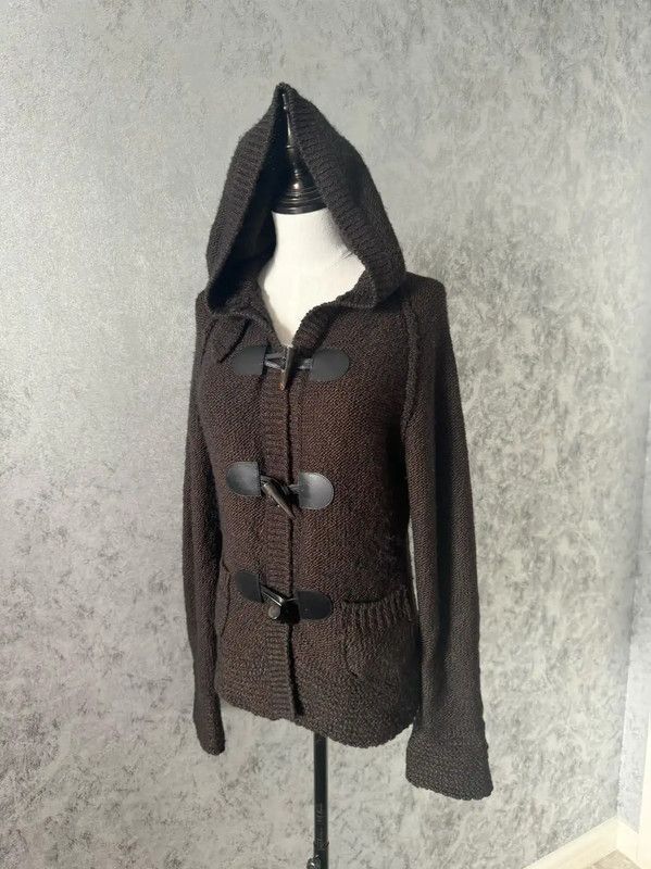 Burberry Brown Wool-Blend Hooded Cardigan