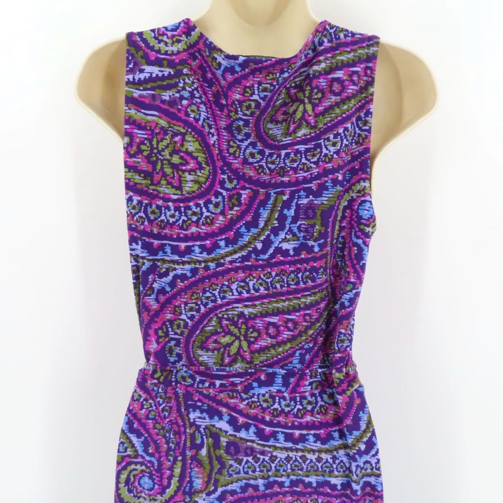Ralph Lauren Lauren Ralph Lauren Women Small Purple Green Blue Scroll V Neck Sleeveless Dress Size S / US 4 / IT 40 - 5 Thumbnail