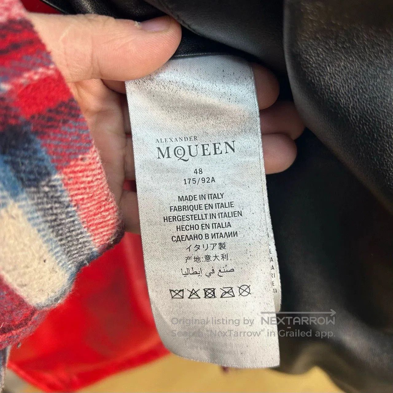 Alexander McQueen black leather down jacket with red accents. Size US L / EU 52-54 / 3 - 4 Thumbnail