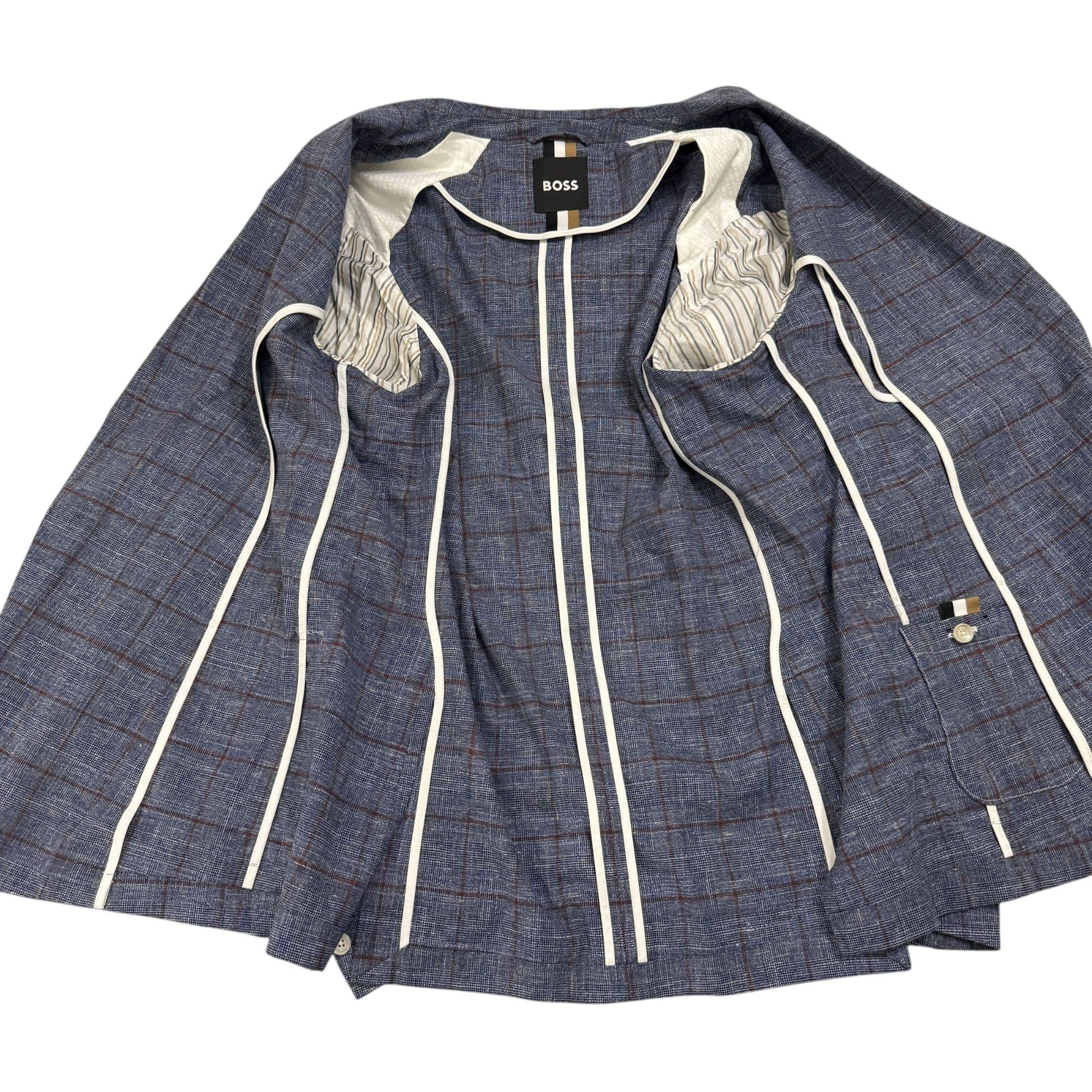 Hugo Boss Hugo Boss Slim-Fit Micro-Patterned Jacket Blue Checkered Lin Size US L / EU 52-54 / 3 - 5 Thumbnail