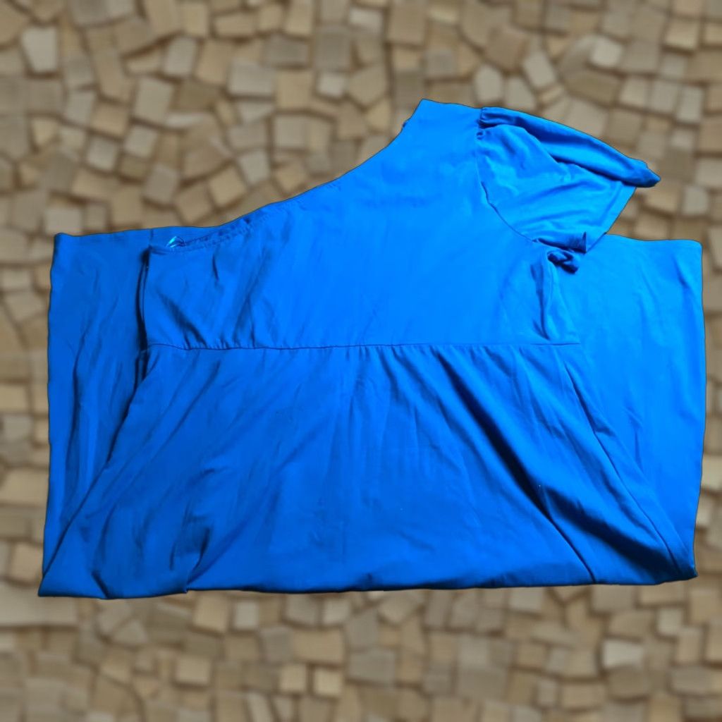 Vintage WHO WHAT WEAR Dress Womens Plus Size 2X Blue Midi One Shoulder 46" Long Short Sleeve Pullover Casual Party/Cocktail Travel Womens Size XXL / US 16-18 / IT 52-54 - 1 Thumbnail