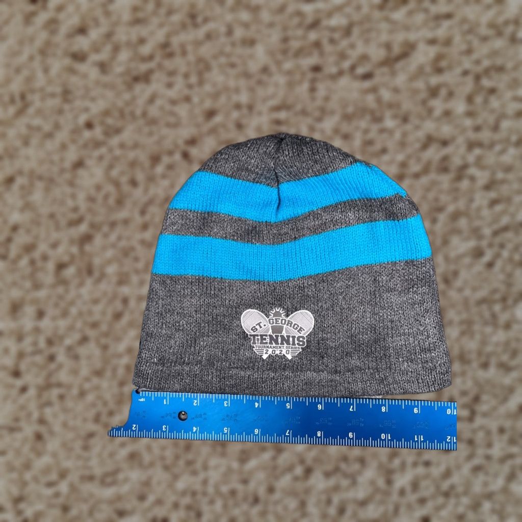 Port & Company VINTAGE St George Tennis Tournament Series 2020 Beanie Adult Gray Blue Knit Acrylic Line Size ONE SIZE - 1 Thumbnail