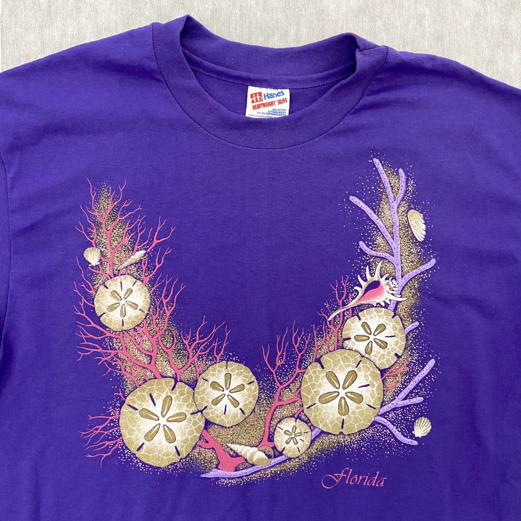 Hanes VINTAGE Hanes Florida T-Shirt Adult Large Purple Coral Reef Ecosystem 90s Mens Size US L / EU 52-54 / 3 - 5 Thumbnail
