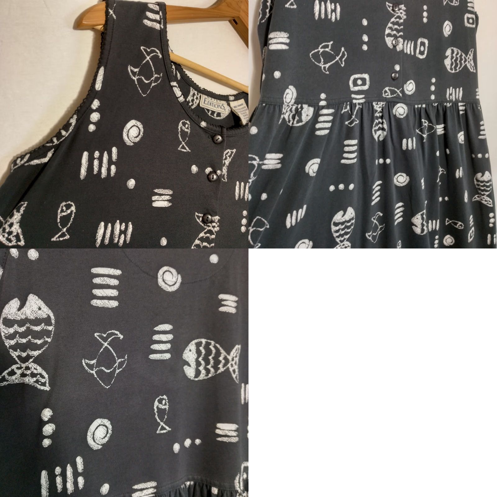 Basic Editions Vintage Basic Editions Women’s Midi Dress Black Sleeveless Boho Fish Pattern Casual Summer Fall Spring Vacation Size L / US 10 / IT 46 - 8 Thumbnail