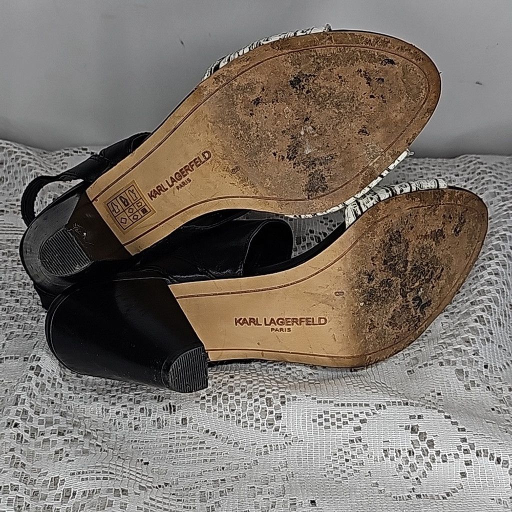 Karl Lagerfeld Karl Lagerfeld Paris ankle strap open toe black heels sz 8 Size US 8 / IT 38 - 8 Thumbnail