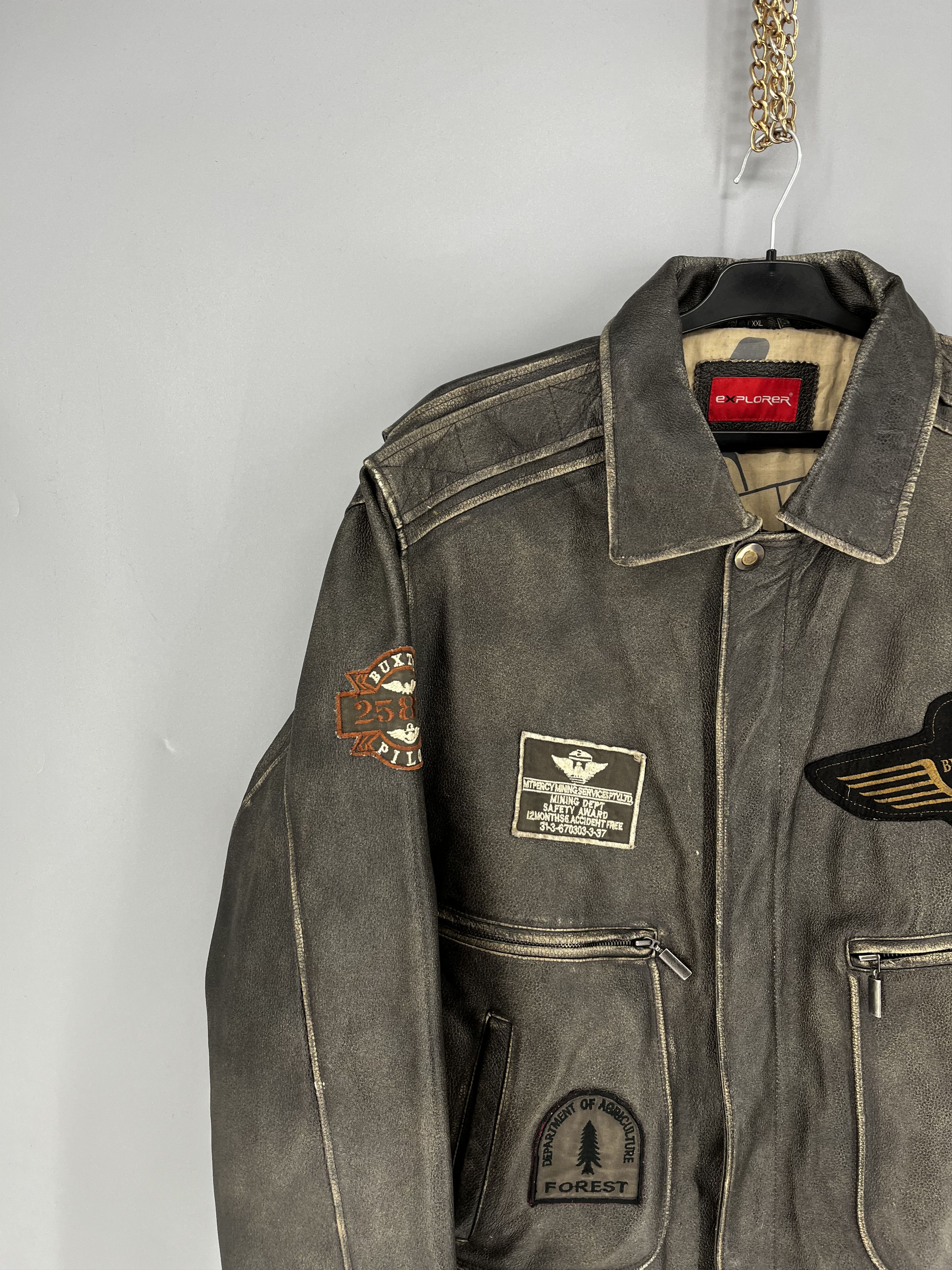 Vintage Explorer Vtg Leather Bomber Jacket – Distressed Patina 90s Size US XXL / EU 58 / 5 - 4 Thumbnail