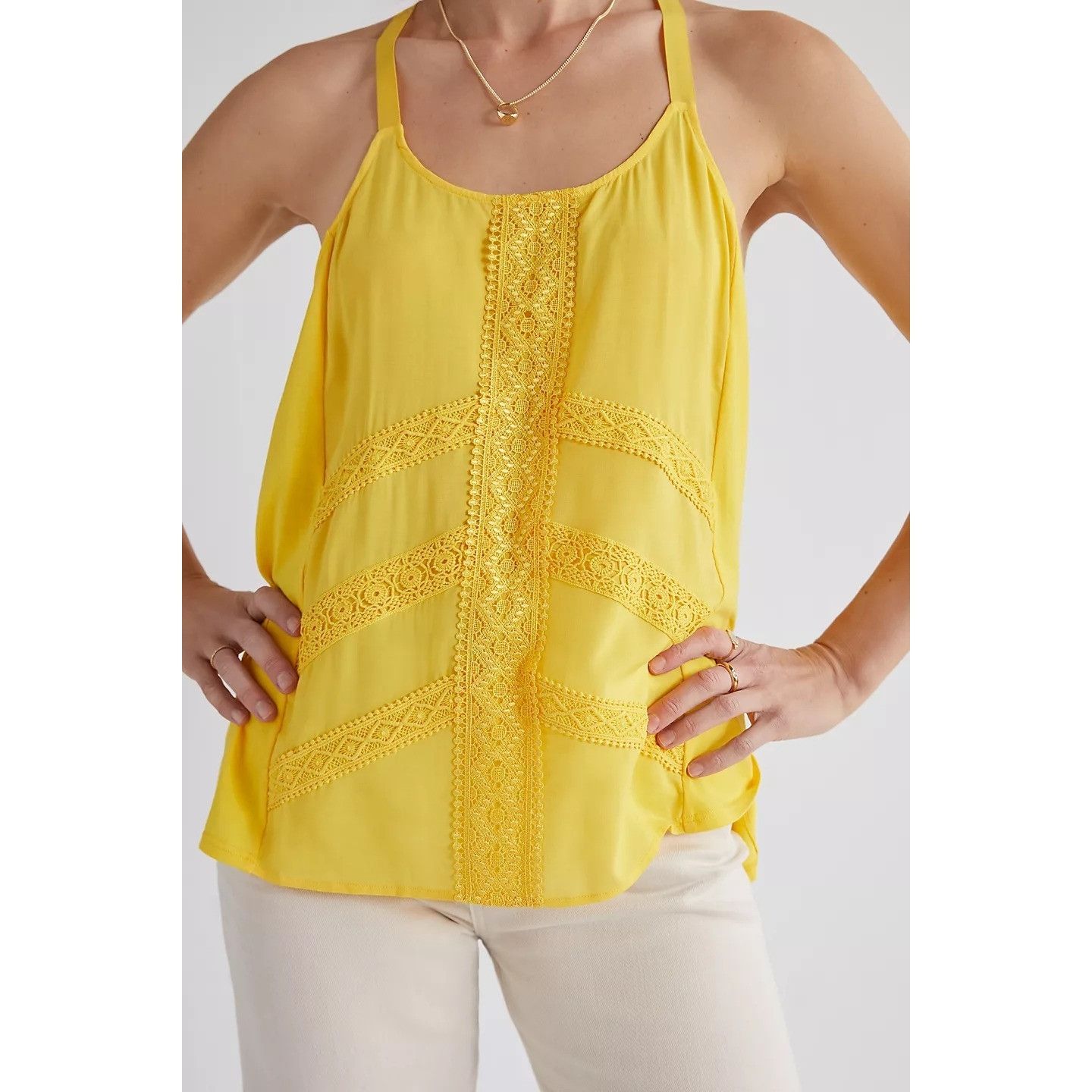 Anthropologie Anthropologie Yellow Embroidered Lace Tank Top Size S / US 4 / IT 40 - 2 Thumbnail