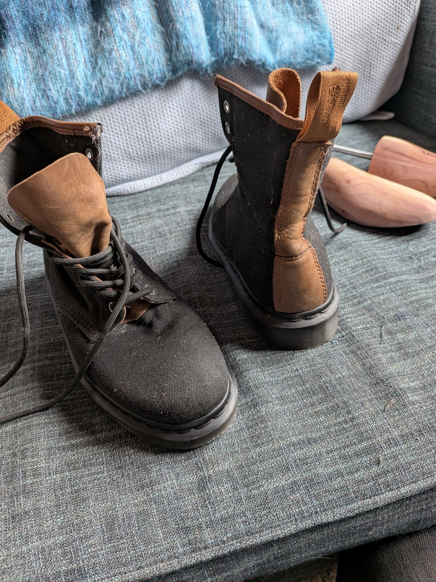 Dr. Martens 1460 Originals Boots, Limited Black Canvas And Tan Leather Size US 8 / EU 41 - 1 Thumbnail