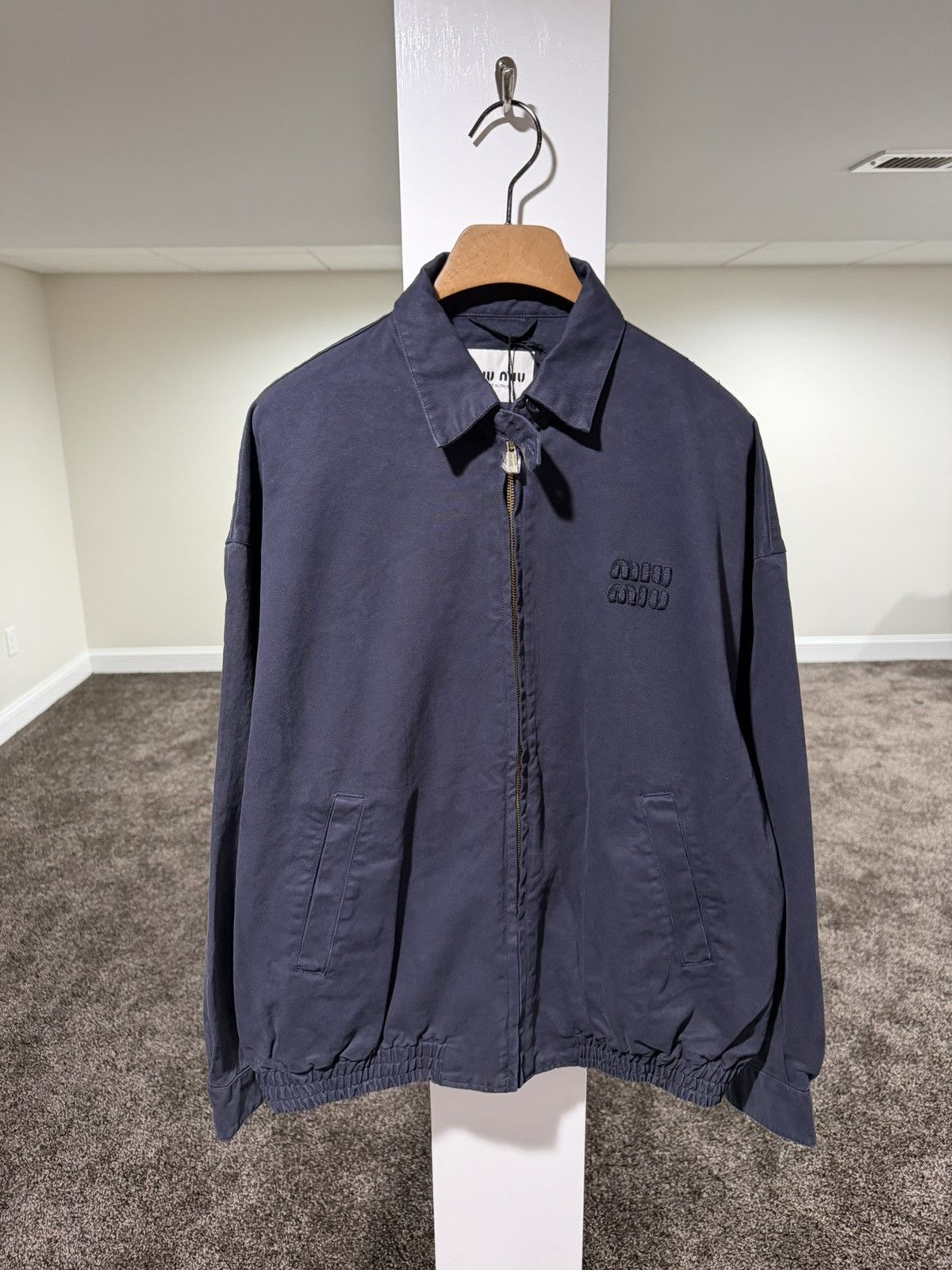 Miu Miu Miu Miu Garment Dyed Navy Workers Bomber Jacket Size US XL / EU 56 / 4 - 2 Thumbnail