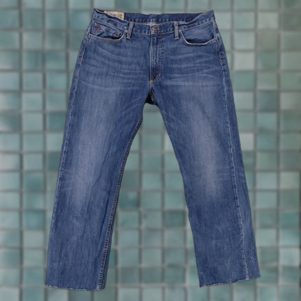 Polo Ralph Lauren Jeans Mens 36x30 Straight Med Wash Fade Logo Raw Hem