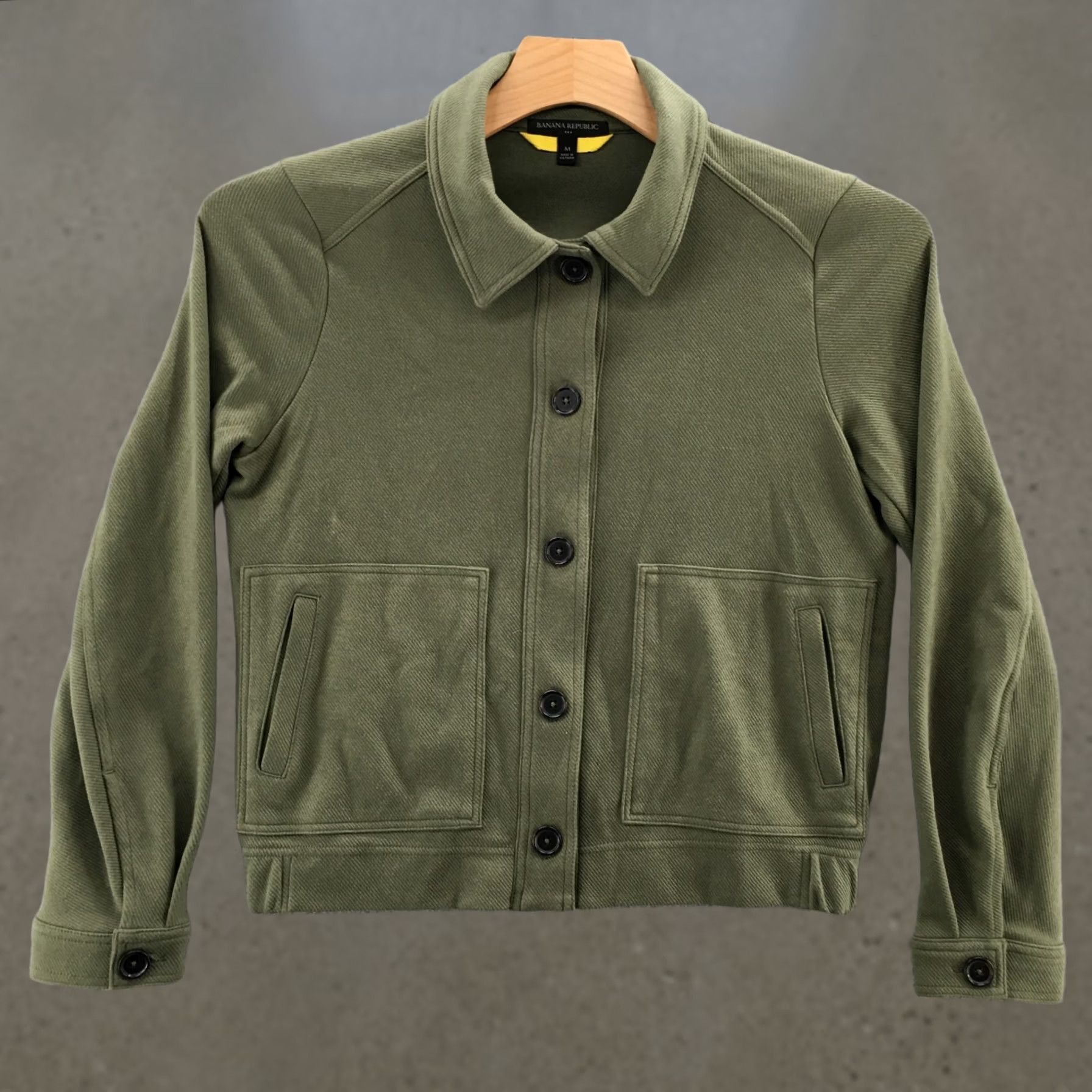 Banana Republic Banana Republic Jacket Womens M Green Cotton Blend Pockets Collared Shirt Coat Mid-Length Button Up Size M / US 6-8 / IT 42-44 - 1 Thumbnail