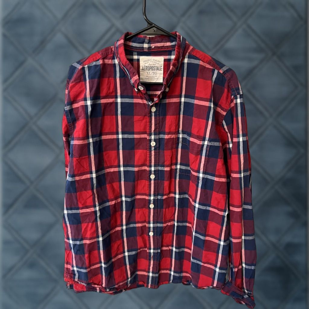 Vintage Aéropostale Button Up Shirt Adult XL Red Plaid Casual Long Sleeve Pocket Mens Size US XL / EU 56 / 4 - 1 Thumbnail
