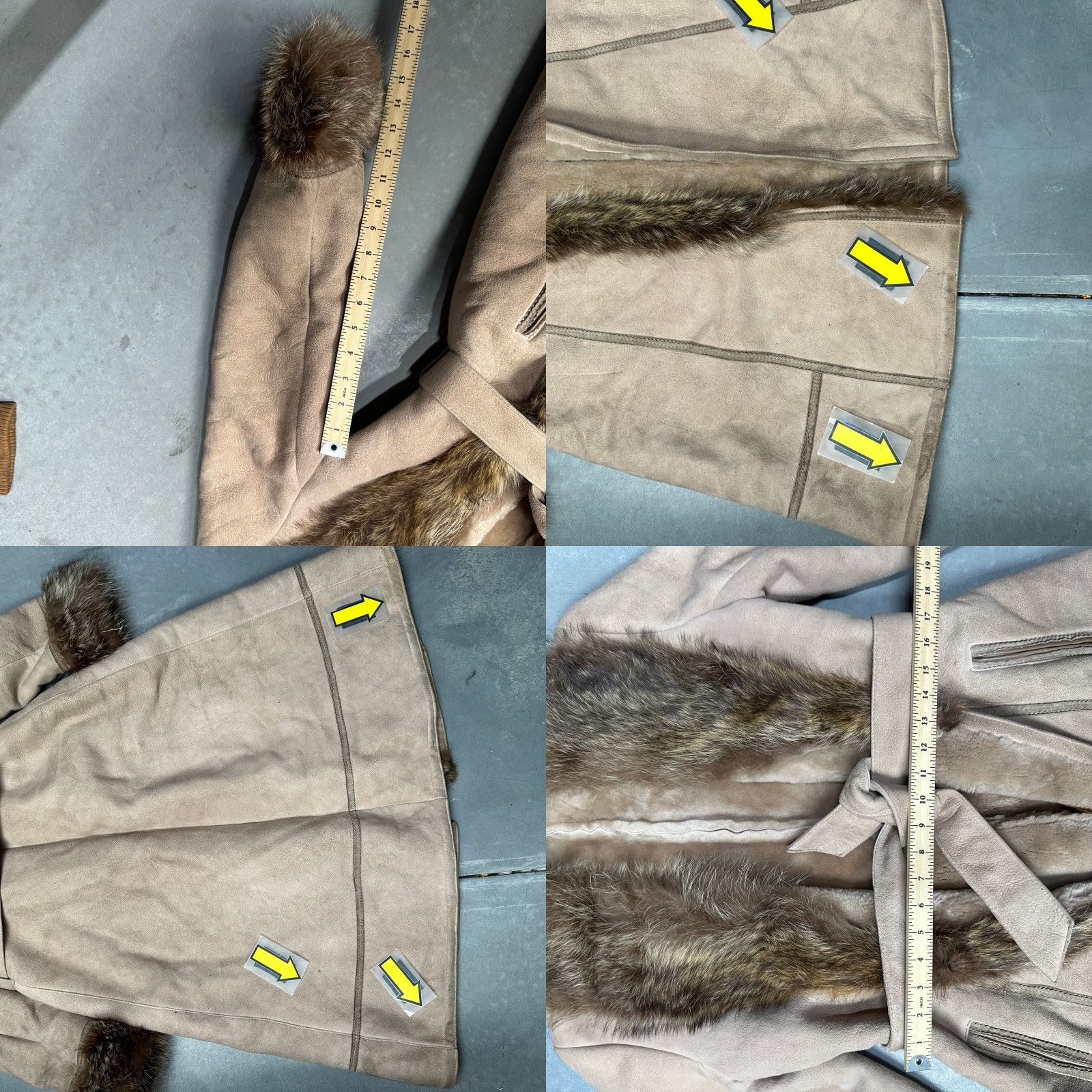 Avenue VINTAGE Sawyer of Napa Leather Long Coat Womens 12 Beige Fur Trim overcoat Jacket Size XL / US 12-14 / IT 48-50 - 8 Thumbnail
