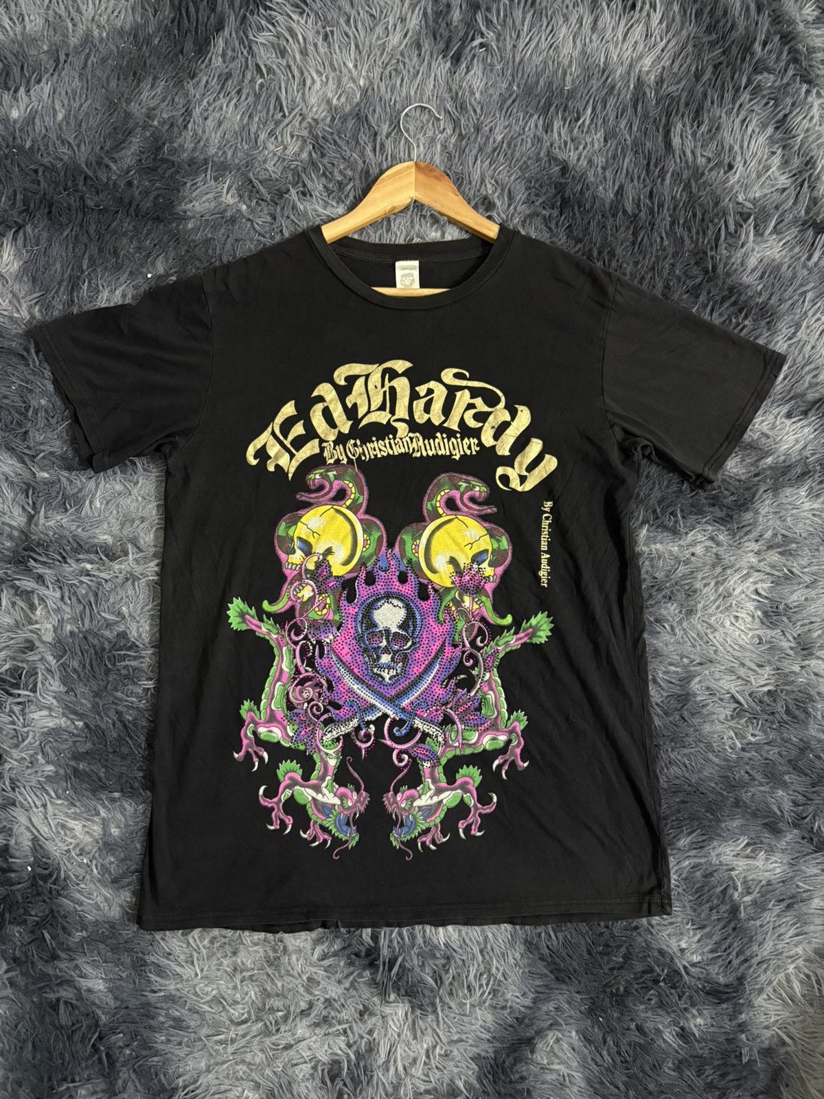 Ed Hardy 🔥HOT🔥VINTAGE ED HARDY BY CHRISTIAN AUDIGER BEADED SKULL TEE Size US L / EU 52-54 / 3 - 1 Thumbnail