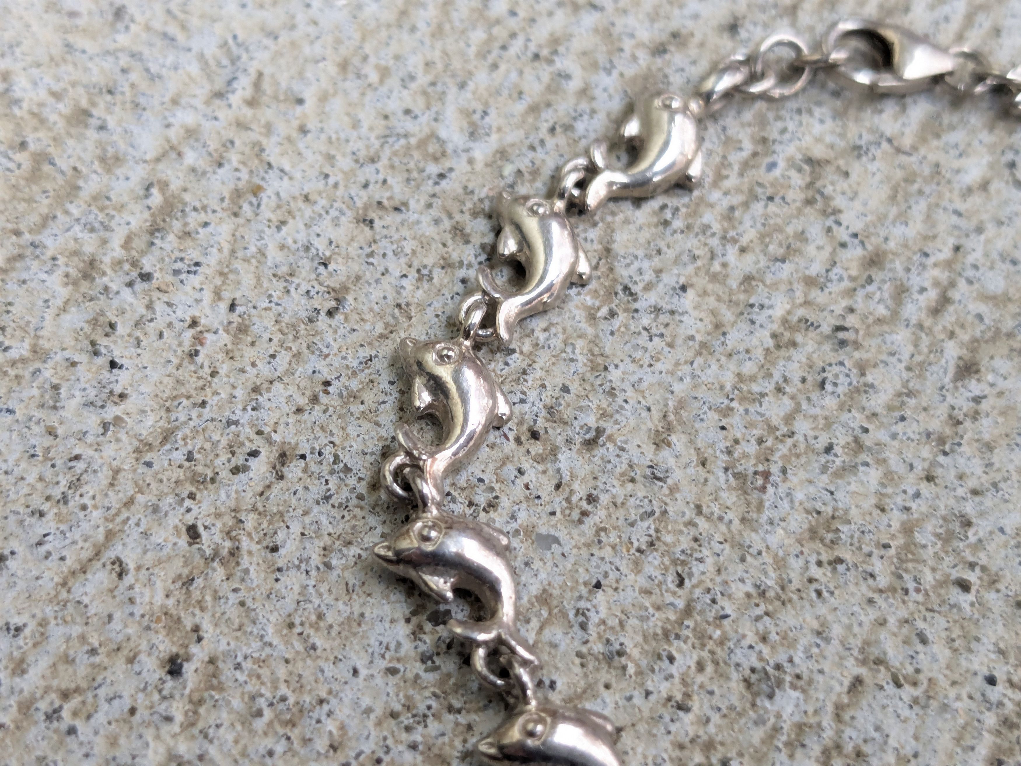Jewelry Vintage Sterling Silver Bracelet Dolphin Chain 7.25" Size ONE SIZE - 3 Thumbnail