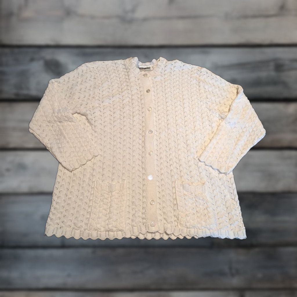 Vintage VINTAGE Carly Blake Cardigan Sweater Womens Open-Knit Crochet L White Regular Size L All Seasons 80s 90s Designer Hipster Elegant USA Made Size L / US 10 / IT 46 - 1 Thumbnail