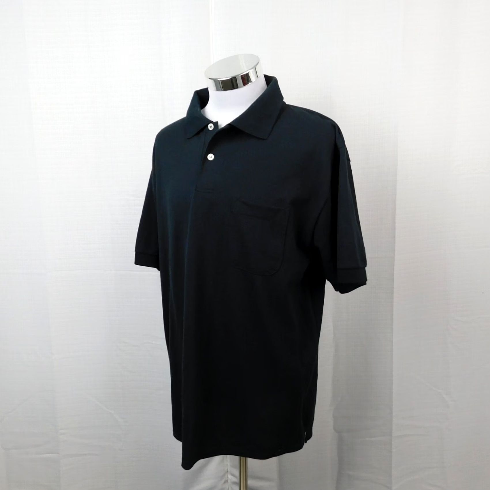 Vintage Puritan Men's Short Sleeve Knit Cotton Blend Polo Top - Black Large 90s Polo Shirt Mens Size US L / EU 52-54 / 3 - 2 Thumbnail