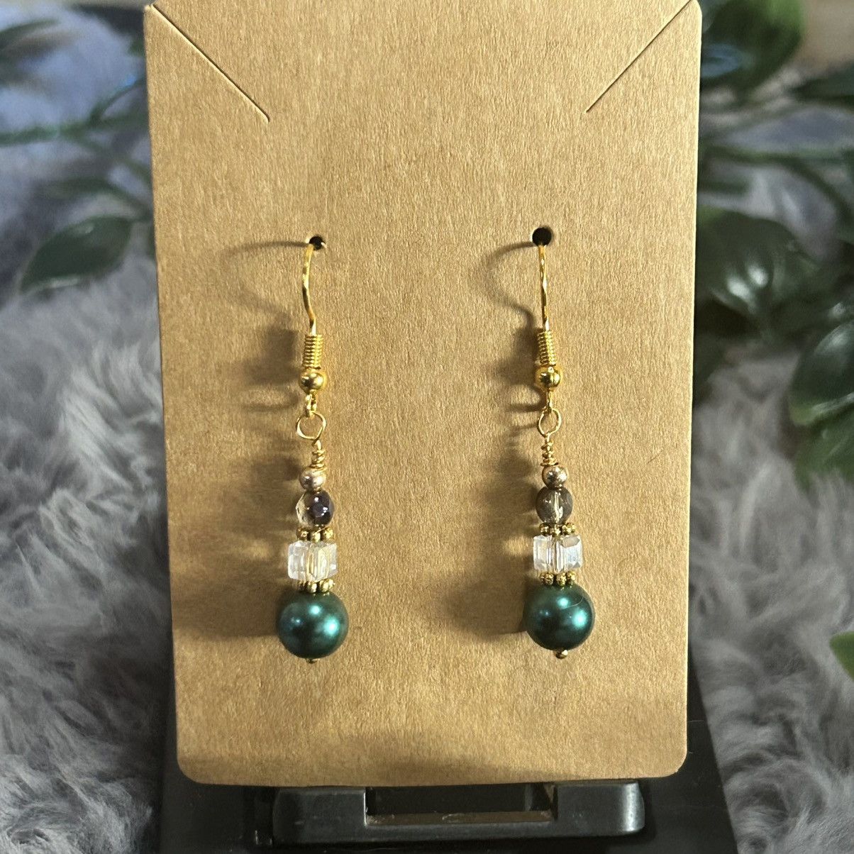 Handmade Handcrafted elegant peacock blue pearl crystal earrings Size ONE SIZE - 2 Thumbnail