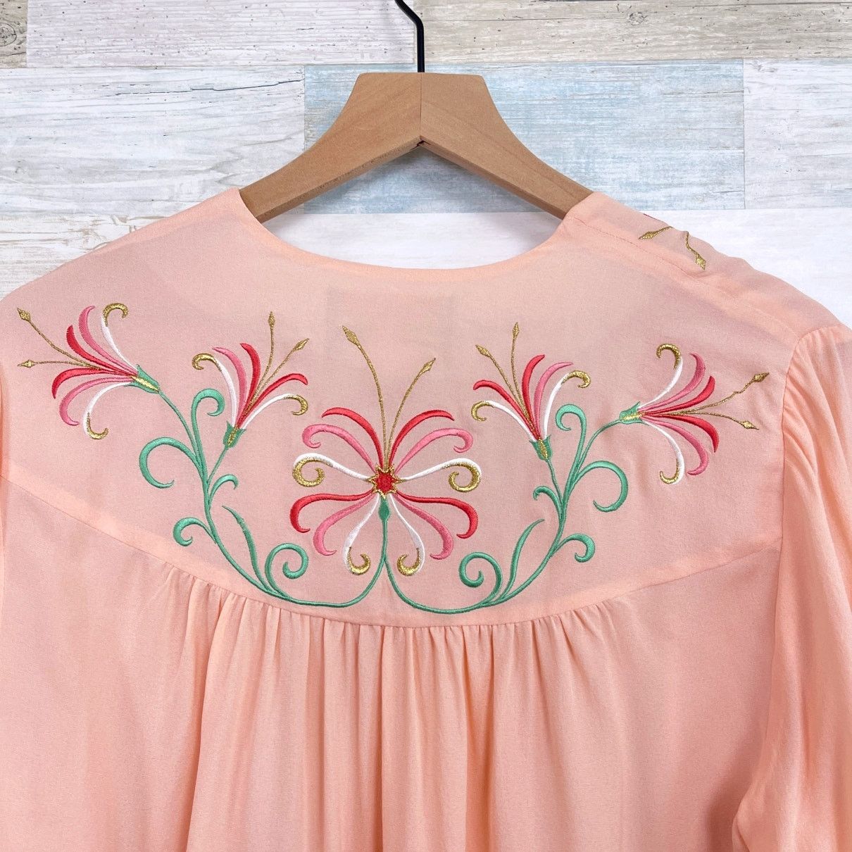 Bob Mackie Bob Mackie Silk Floral Embroidered Blouse Pink Wearable Art Size L / US 10 / IT 46 - 6 Thumbnail