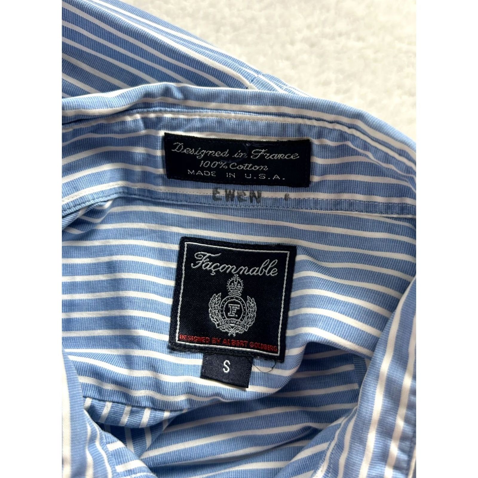 Faconnable Faconnable Womens Blue White Striped Button-Up Shirt Small Cotton Casual USA Size S / US 4 / IT 40 - 4 Thumbnail