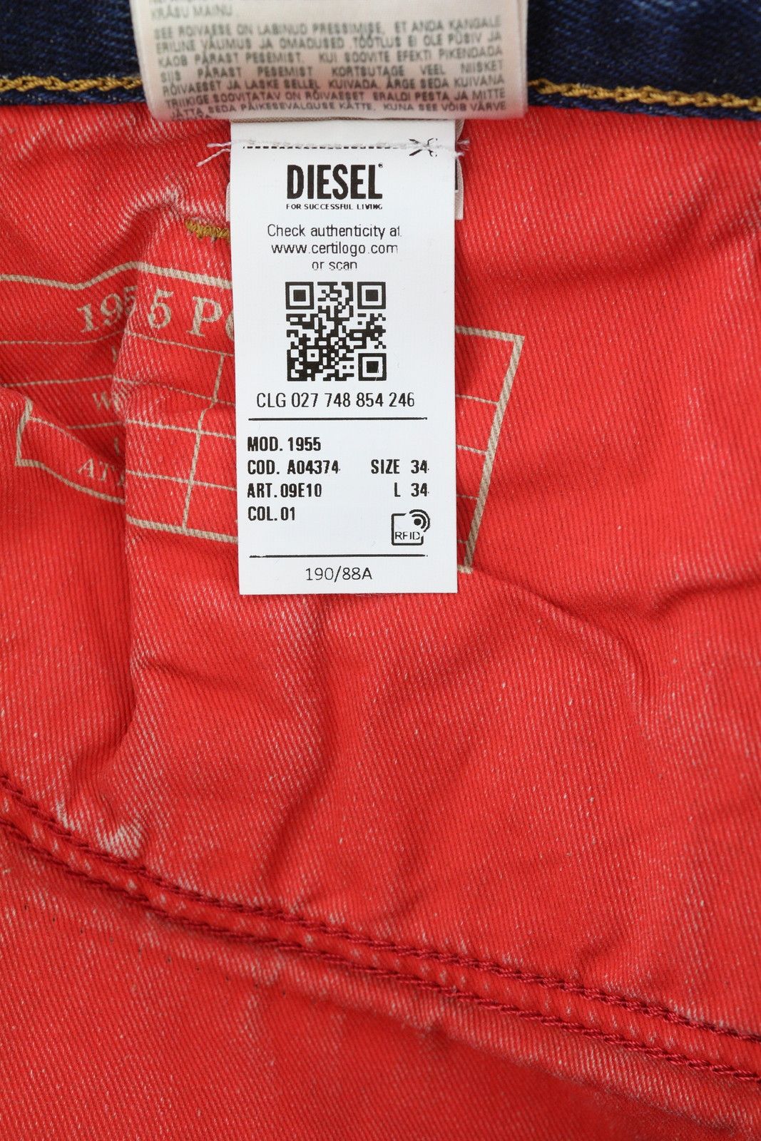 Diesel 1955 09E10 W34/L34 Blue Regular Straight Distress 85395 Size US 34 / EU 50 - 12 Thumbnail
