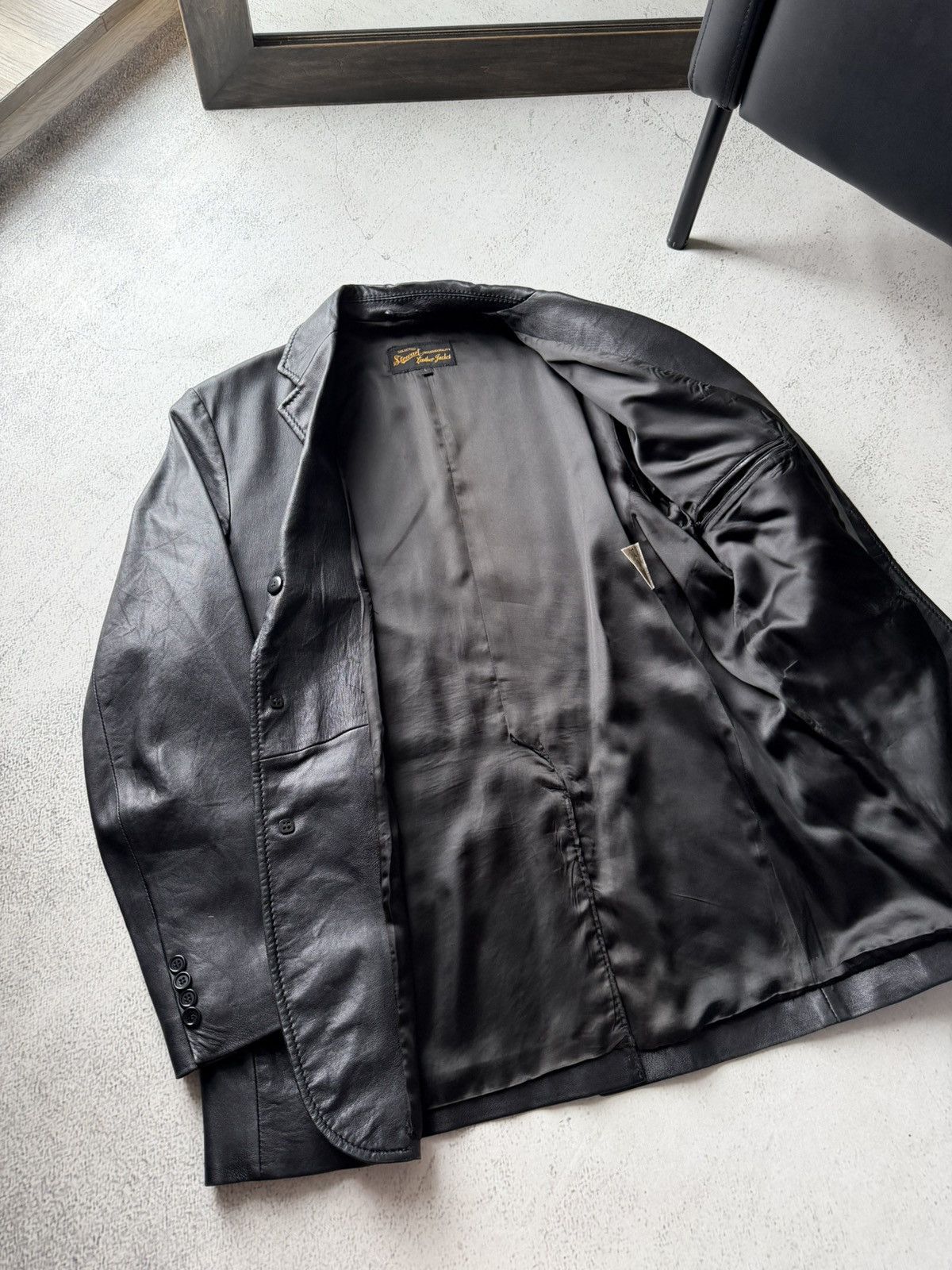 Leather Stewart Vintage Real Leather Black Blazer Jacket Size US L / EU 52-54 / 3 - 13 Thumbnail