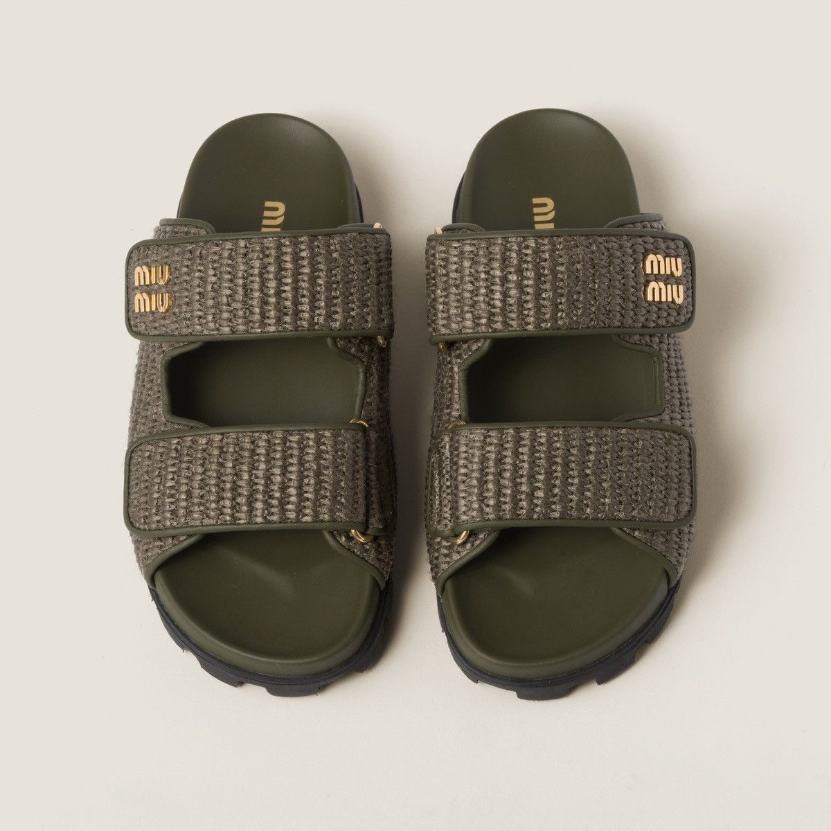 Miu Miu Miu Miu Raffia-effect woven fabric slides Size US 8.5 / IT 38.5 - 1 Thumbnail