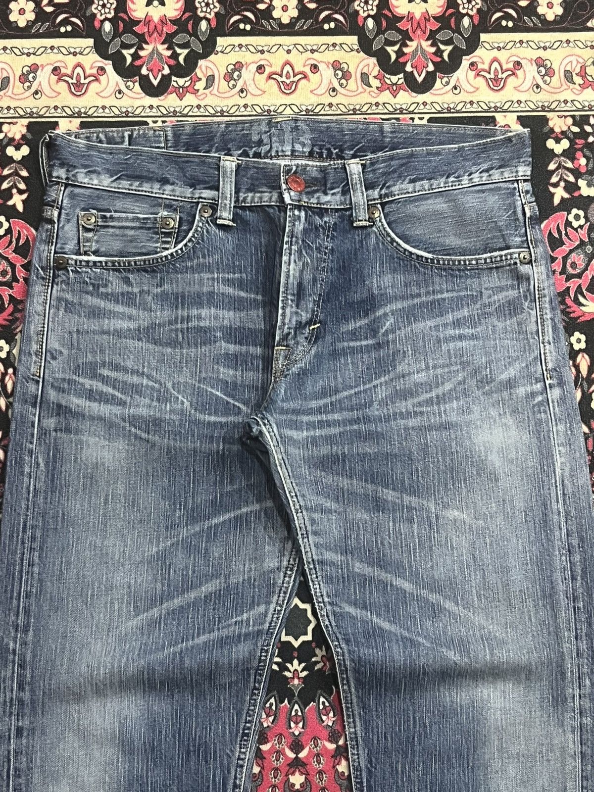 Edwin Edwin 503 Blue Trip Slashed Blue Washed Straight Leg Jeans Size US 34 / EU 50 - 4 Thumbnail