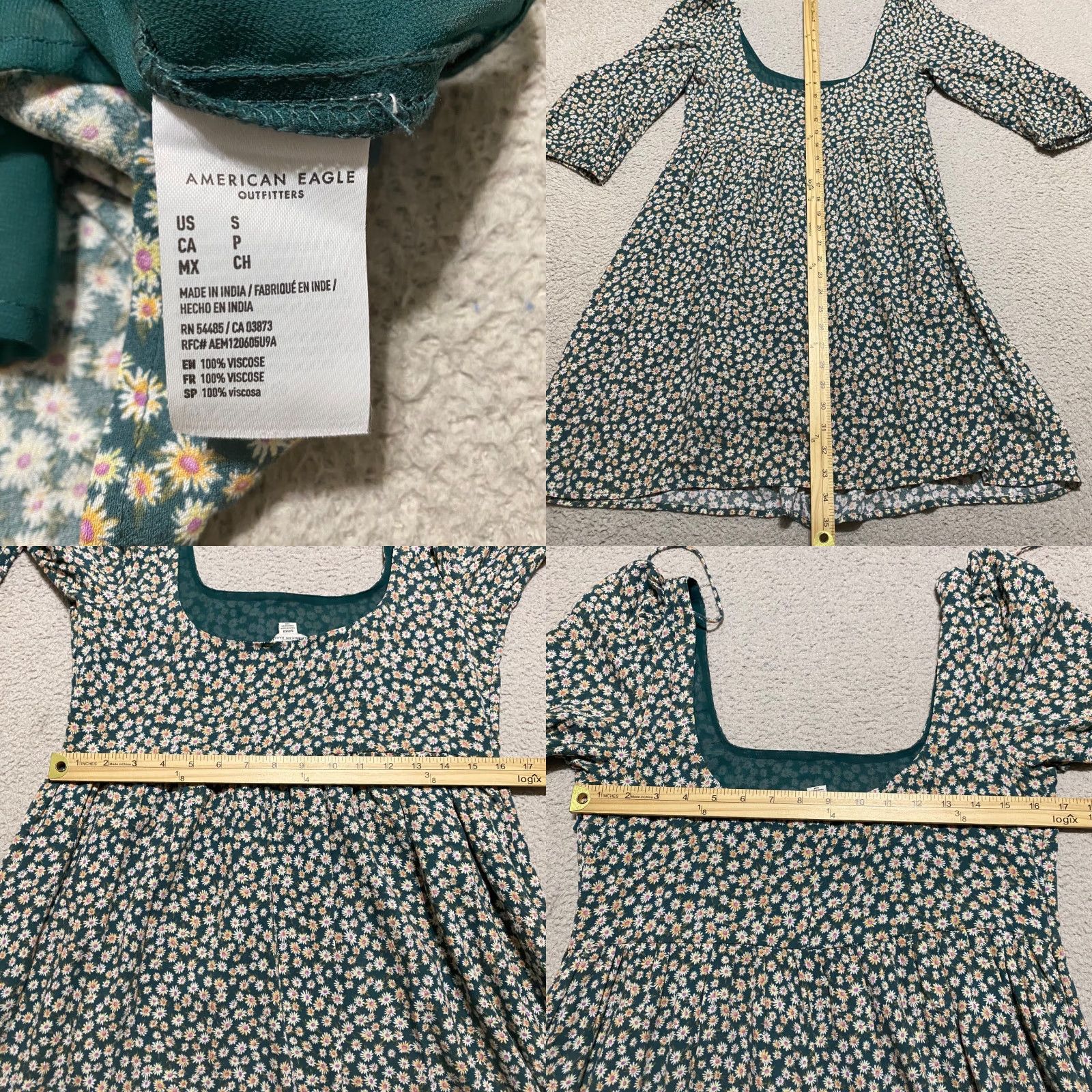 American Eagle Outfitters American Eagle Dress Womens Small Green Floral Square Neck Mini Scoop Back Size S / US 4 / IT 40 - 8 Thumbnail