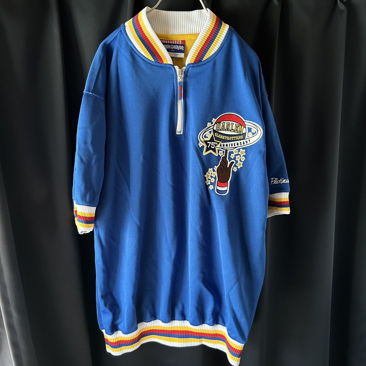 image of Deadstock Platinum Fubu Harlem Globetrotters Half Zip Jersey in Blue, Men's (Size Large)