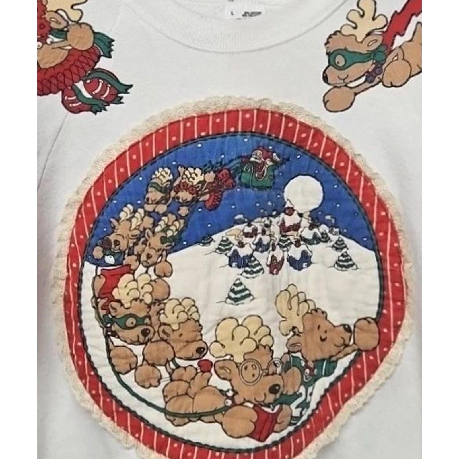 Fruit Of The Loom VINTAGE Teddy Bear Christmas Sweatshirt Womens Large Cottagecore Christmas Graphic Print Pullover Crew Neck 90s Fruit of the Loom Size L / US 10 / IT 46 - 2 Thumbnail