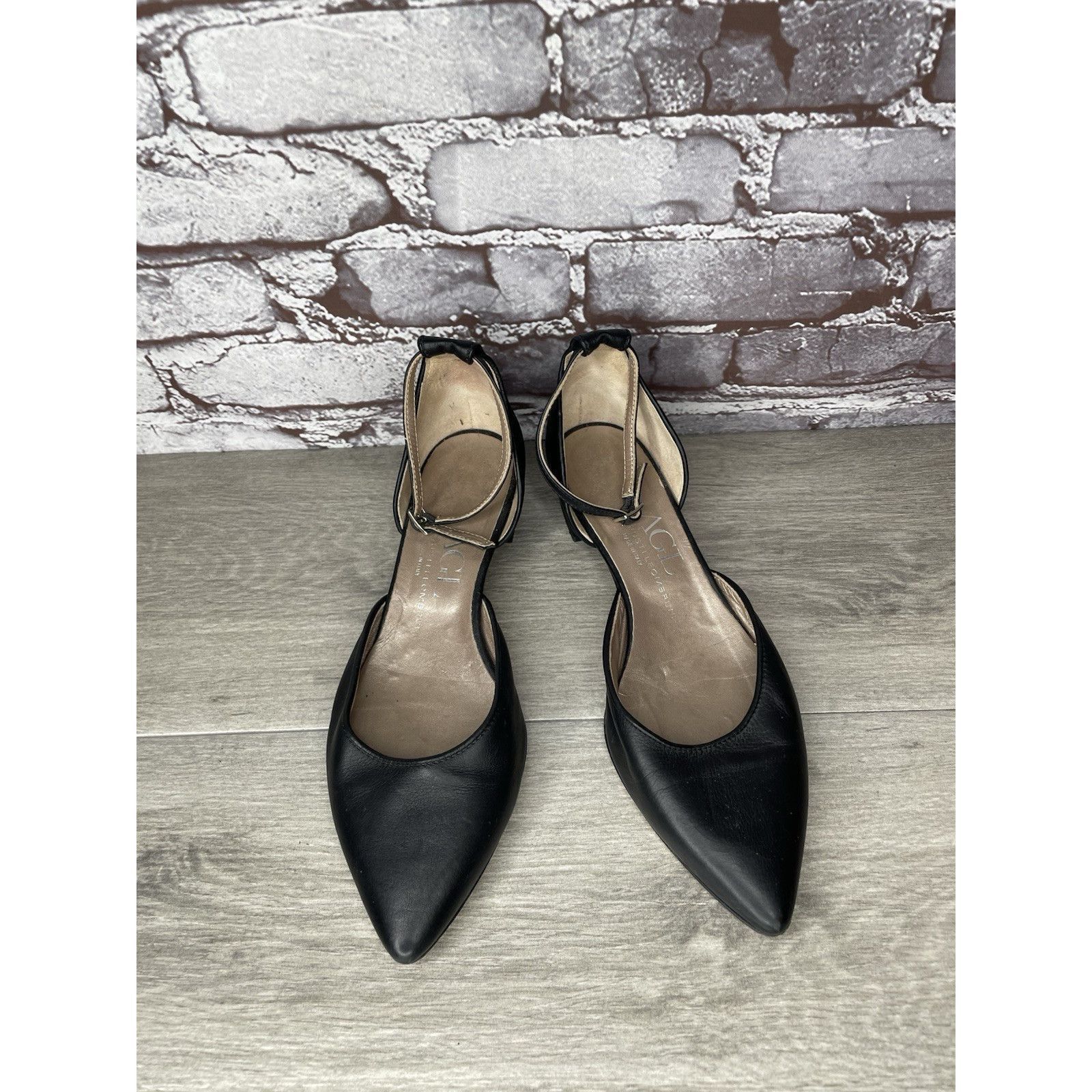 AGLINI AGL Attilio Giusti Leombruni Black Leather Pointed Strap Hee Size US 8.5 / IT 38.5 - 1 Thumbnail