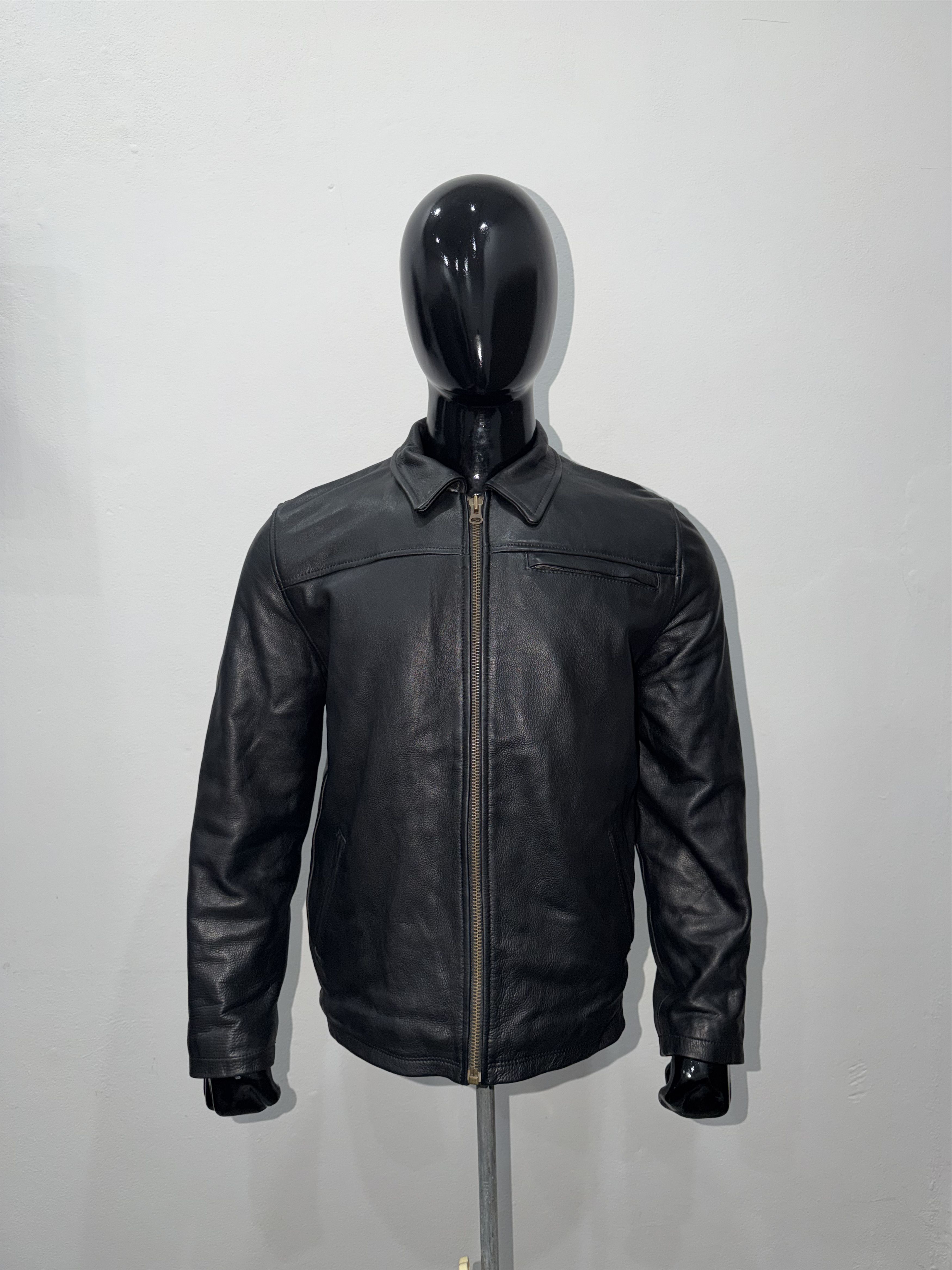 Vintage Black Cowhide Leather Jacket – Classic Casual Fit