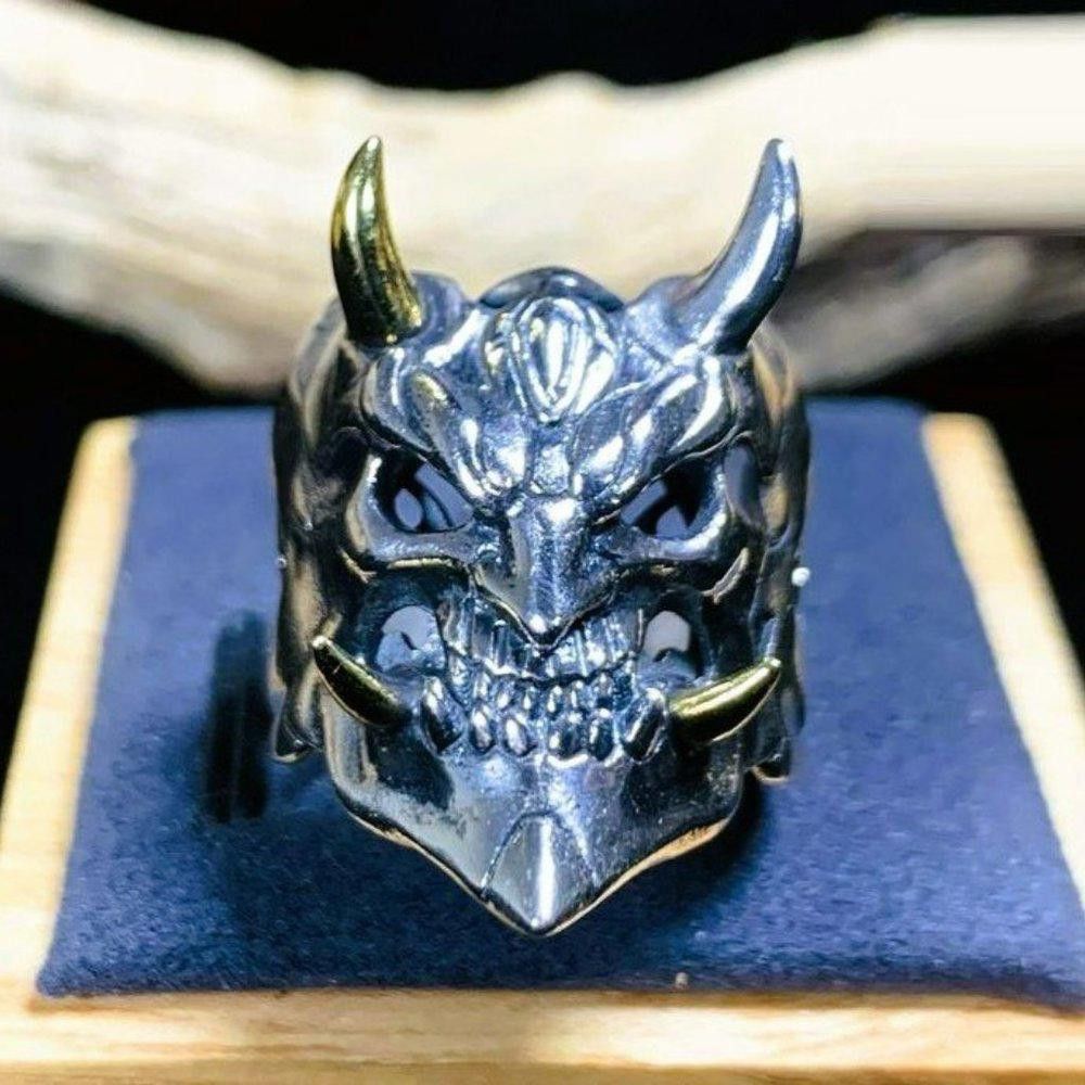 Designer Men's Yokai Skull Silver Open Gothic Mask Ring Size ONE SIZE - 6 Thumbnail