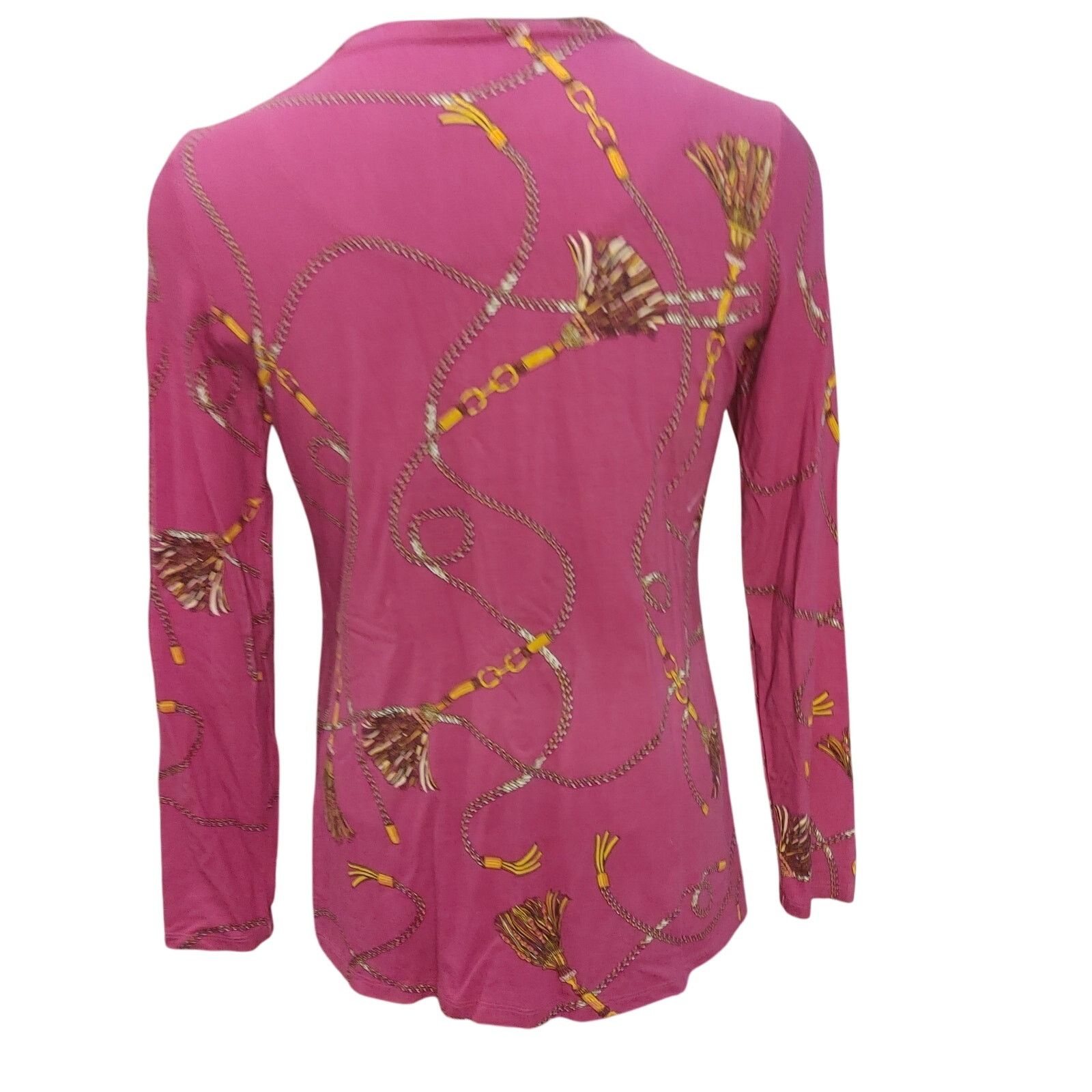 Other Chico's Womens 0 Hot Pink/Gold Chain Graphic Long Sleeve Top Size XS / US 0-2 / IT 36-38 - 2 Thumbnail